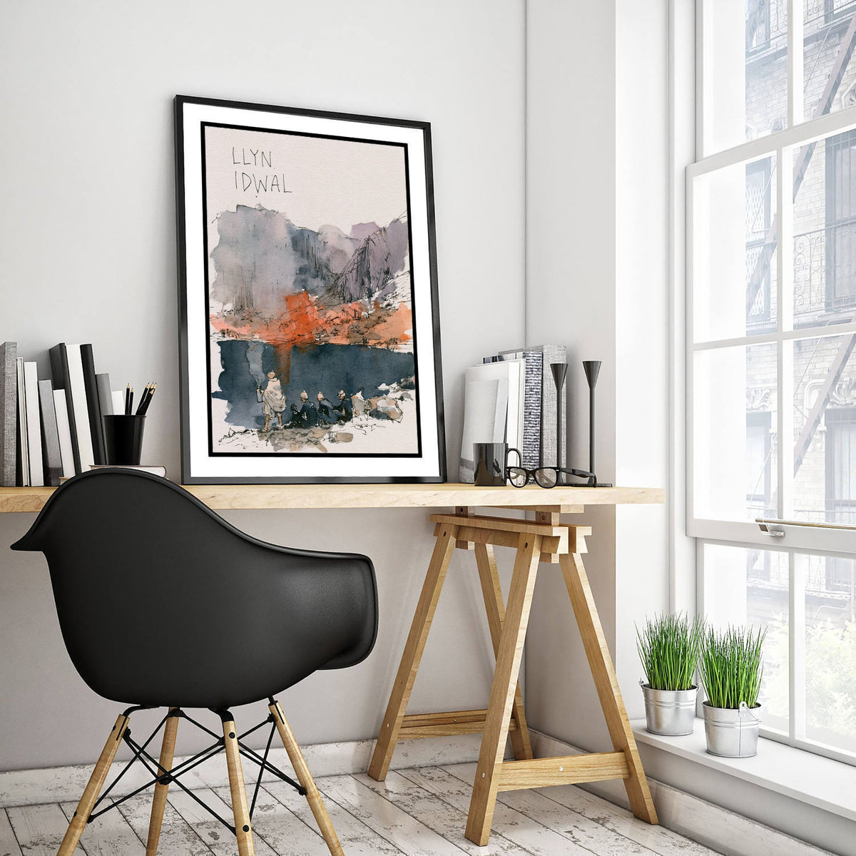 Llyn Idwal Wild Swimming Art Print - Autumn Watercolour Sketch Poster - Snowdonia Swimmers Illustration - Ogwen Valley V2