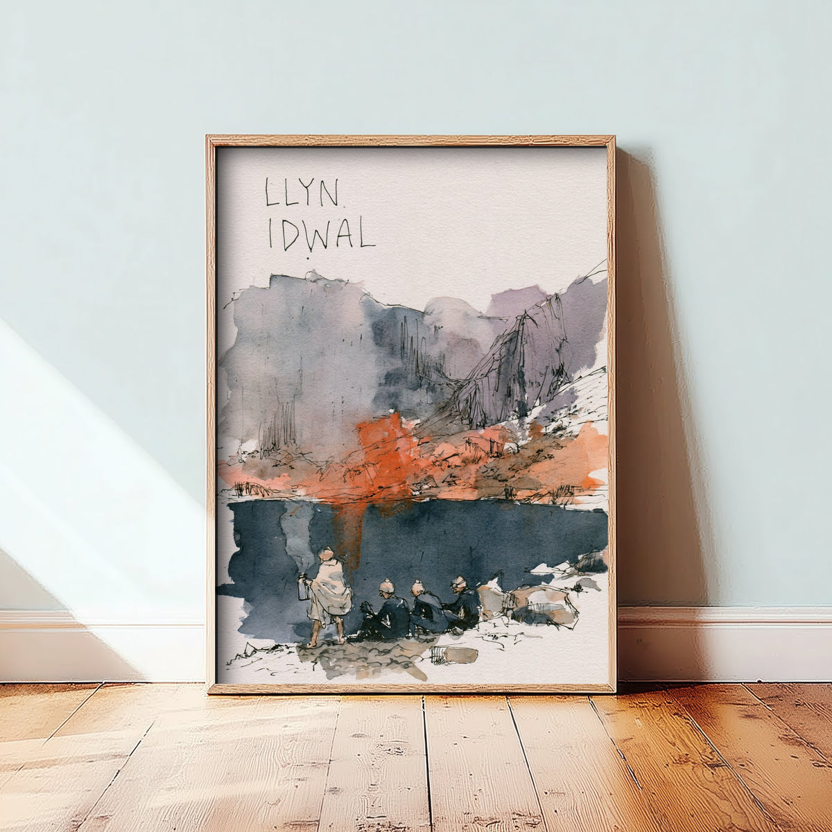 Llyn Idwal Wild Swimming Art Print - Autumn Watercolour Sketch Poster - Snowdonia Swimmers Illustration - Ogwen Valley V2