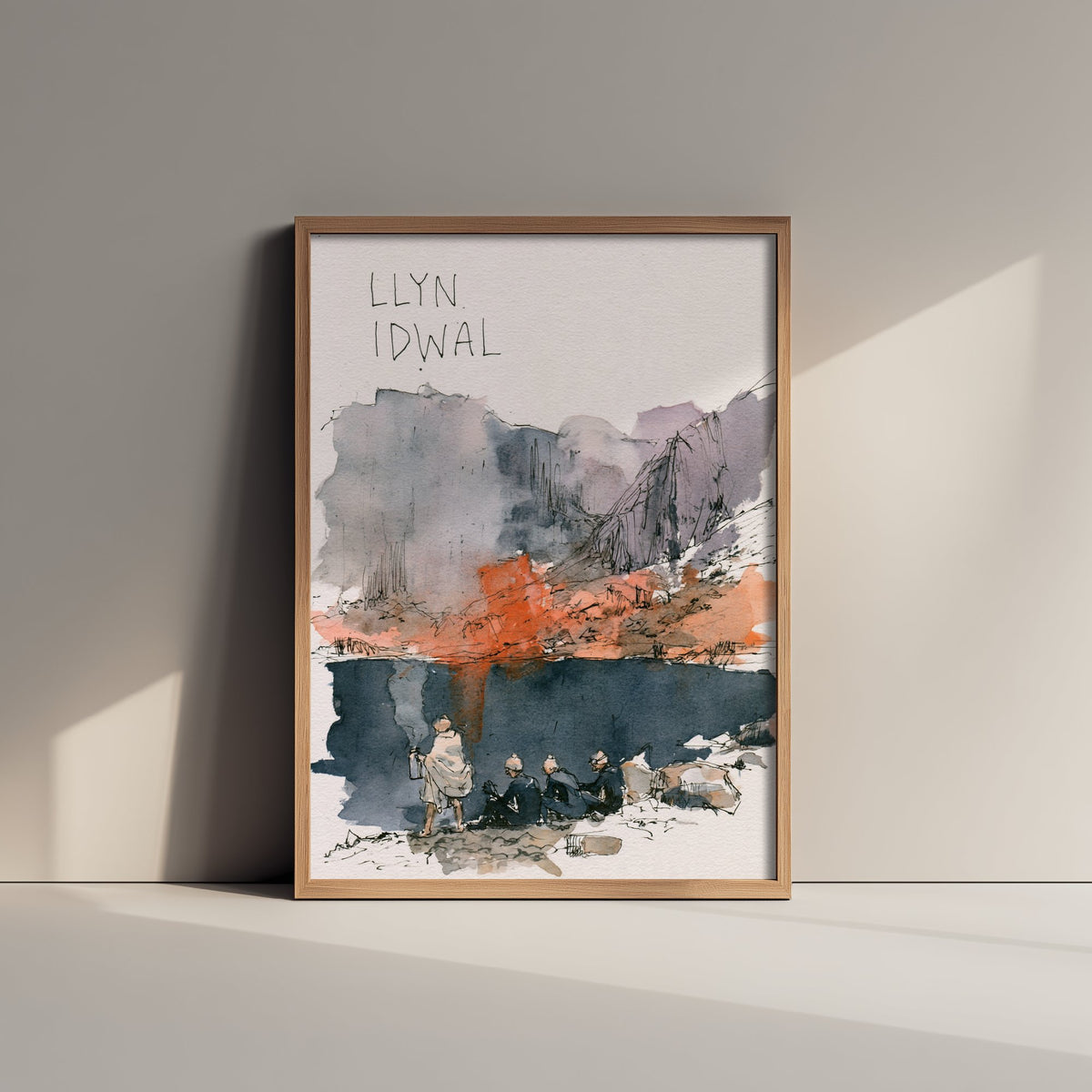 Llyn Idwal Wild Swimming Art Print - Autumn Watercolour Sketch Poster - Snowdonia Swimmers Illustration - Ogwen Valley V2