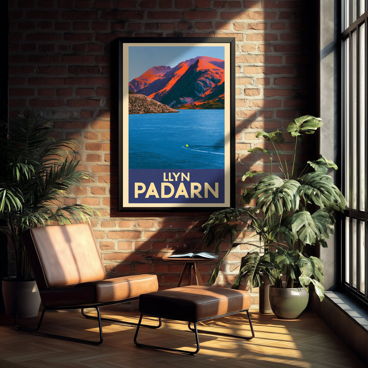 Llyn Padarn Travel Poster - Llanberis Snowdonia Art Print - Bold Vintage Swimming Illustration - Sunset Mountain Lake Swim