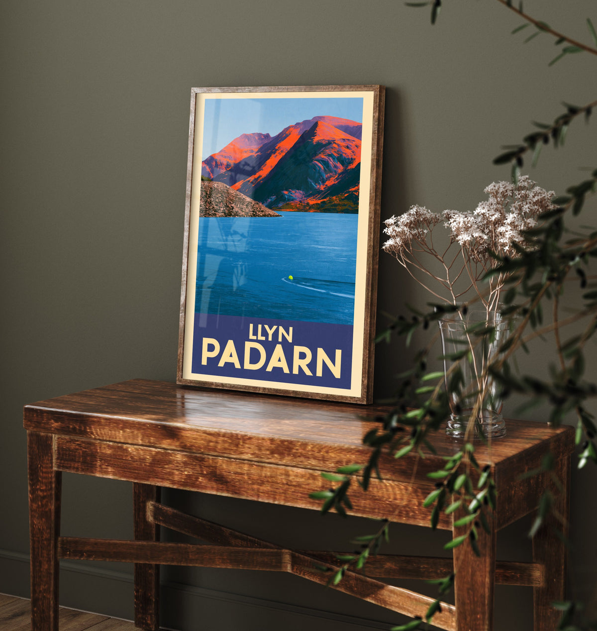 Llyn Padarn Travel Poster - Llanberis Snowdonia Art Print - Bold Vintage Swimming Illustration - Sunset Mountain Lake Swim
