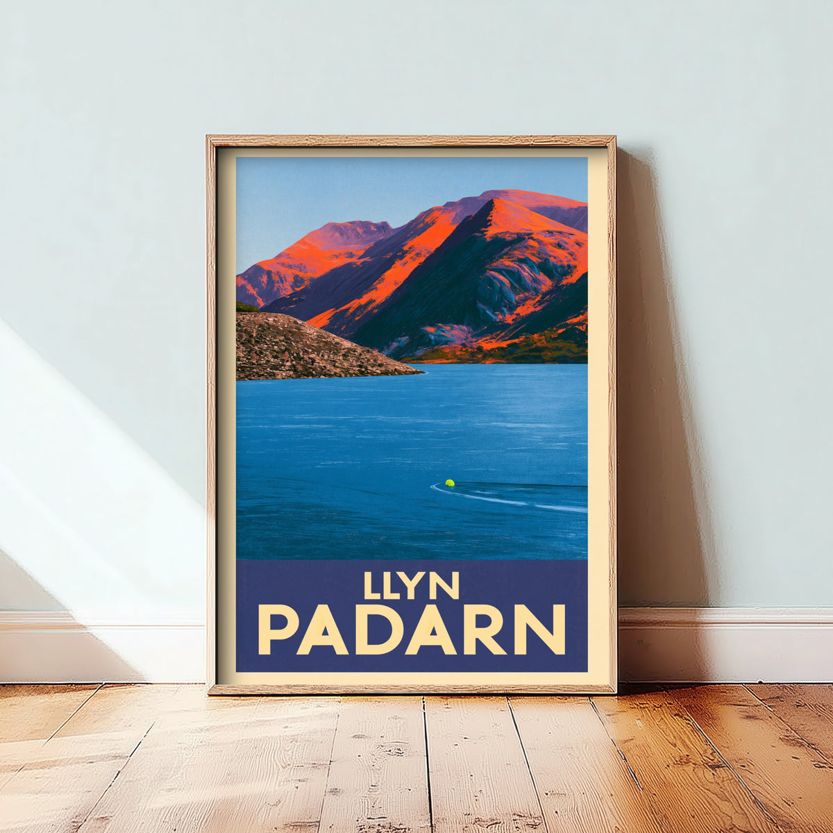 Llyn Padarn Travel Poster - Llanberis Snowdonia Art Print - Bold Vintage Swimming Illustration - Sunset Mountain Lake Swim