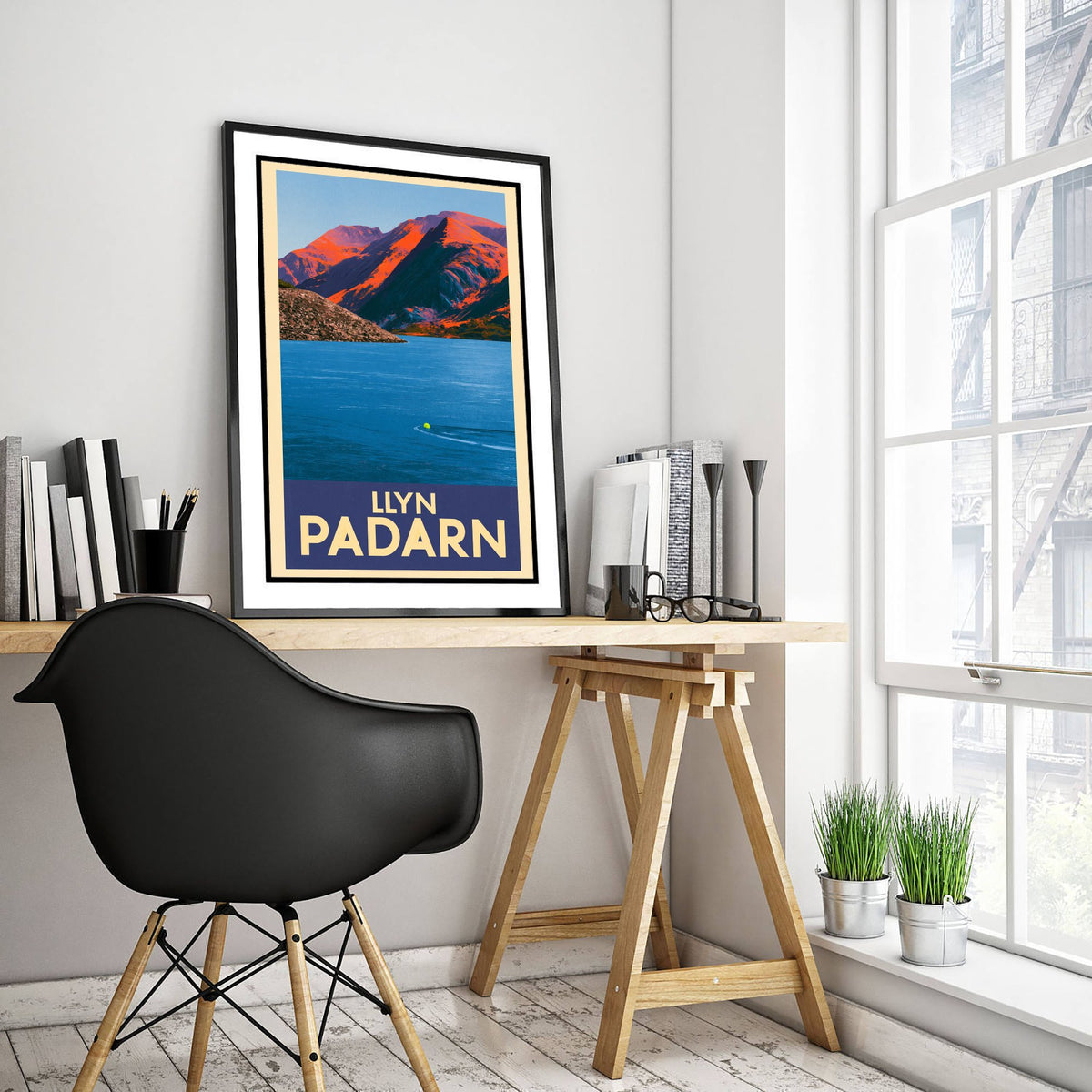 Llyn Padarn Travel Poster - Llanberis Snowdonia Art Print - Bold Vintage Swimming Illustration - Sunset Mountain Lake Swim