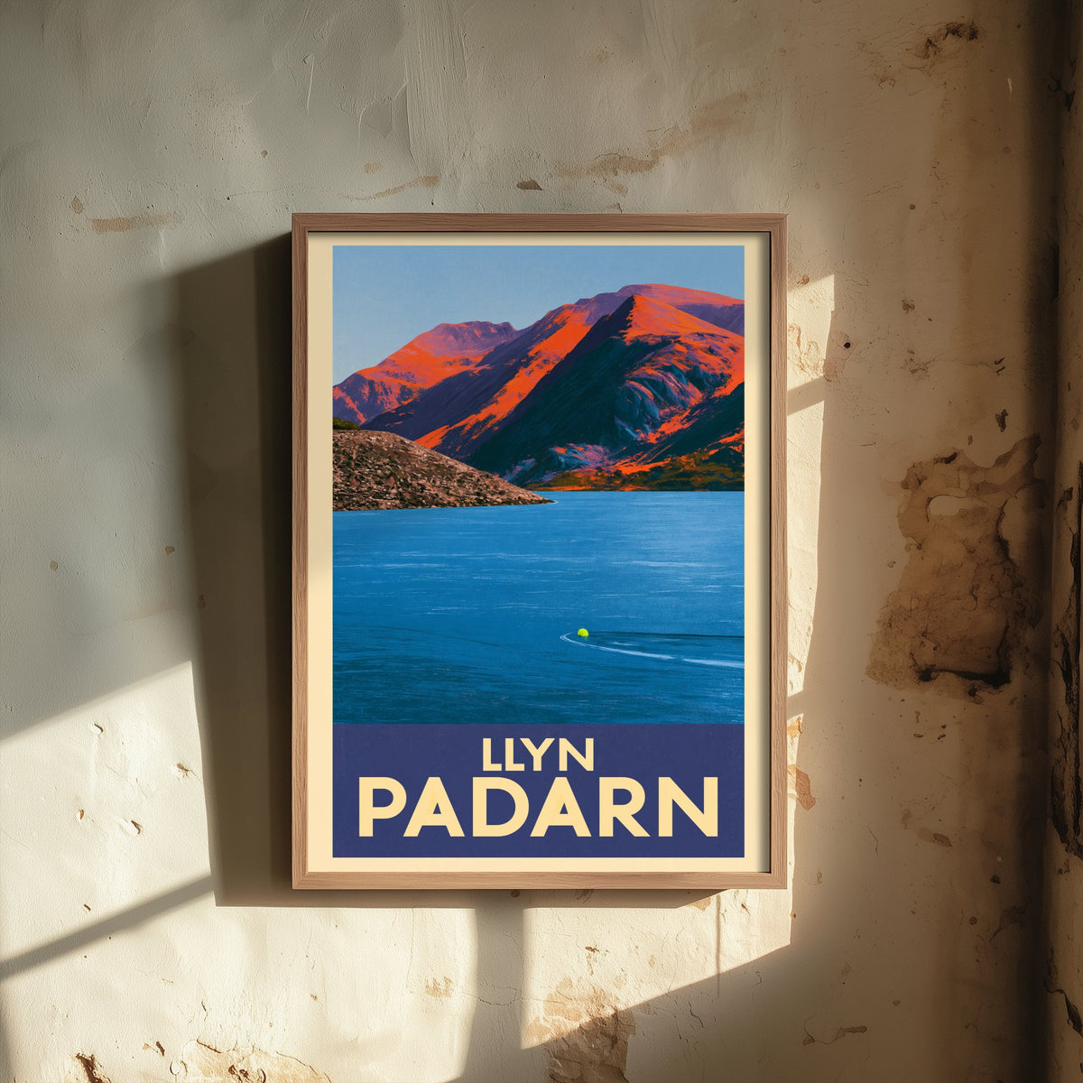 Llyn Padarn Travel Poster - Llanberis Snowdonia Art Print - Bold Vintage Swimming Illustration - Sunset Mountain Lake Swim