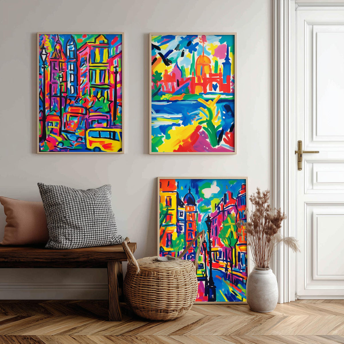 London After Matisse Set of Three Art Prints - Fauvist City Streets and Thames - Bright Painting Poster
