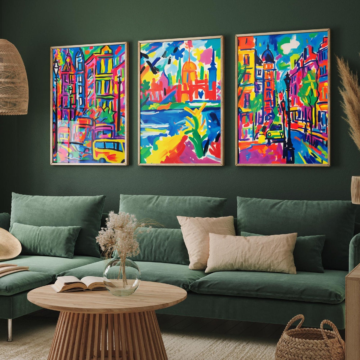 London After Matisse Set of Three Art Prints - Fauvist City Streets and Thames - Bright Painting Poster