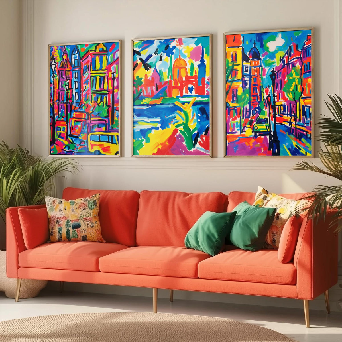 London After Matisse Set of Three Art Prints - Fauvist City Streets and Thames - Bright Painting Poster