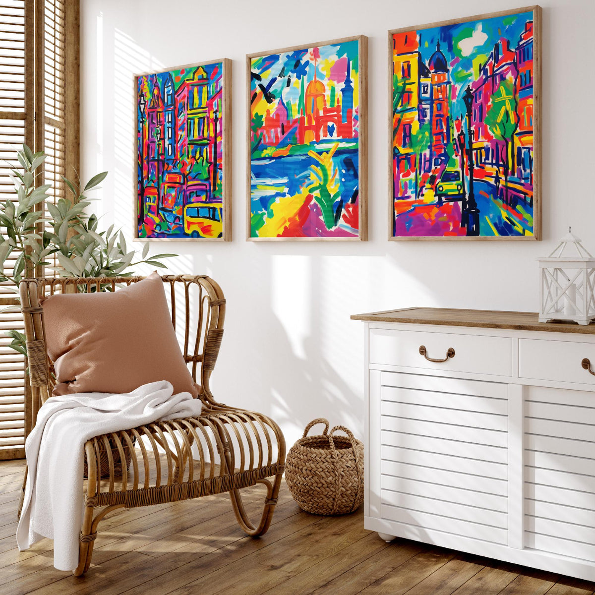 London After Matisse Set of Three Art Prints - Fauvist City Streets and Thames - Bright Painting Poster
