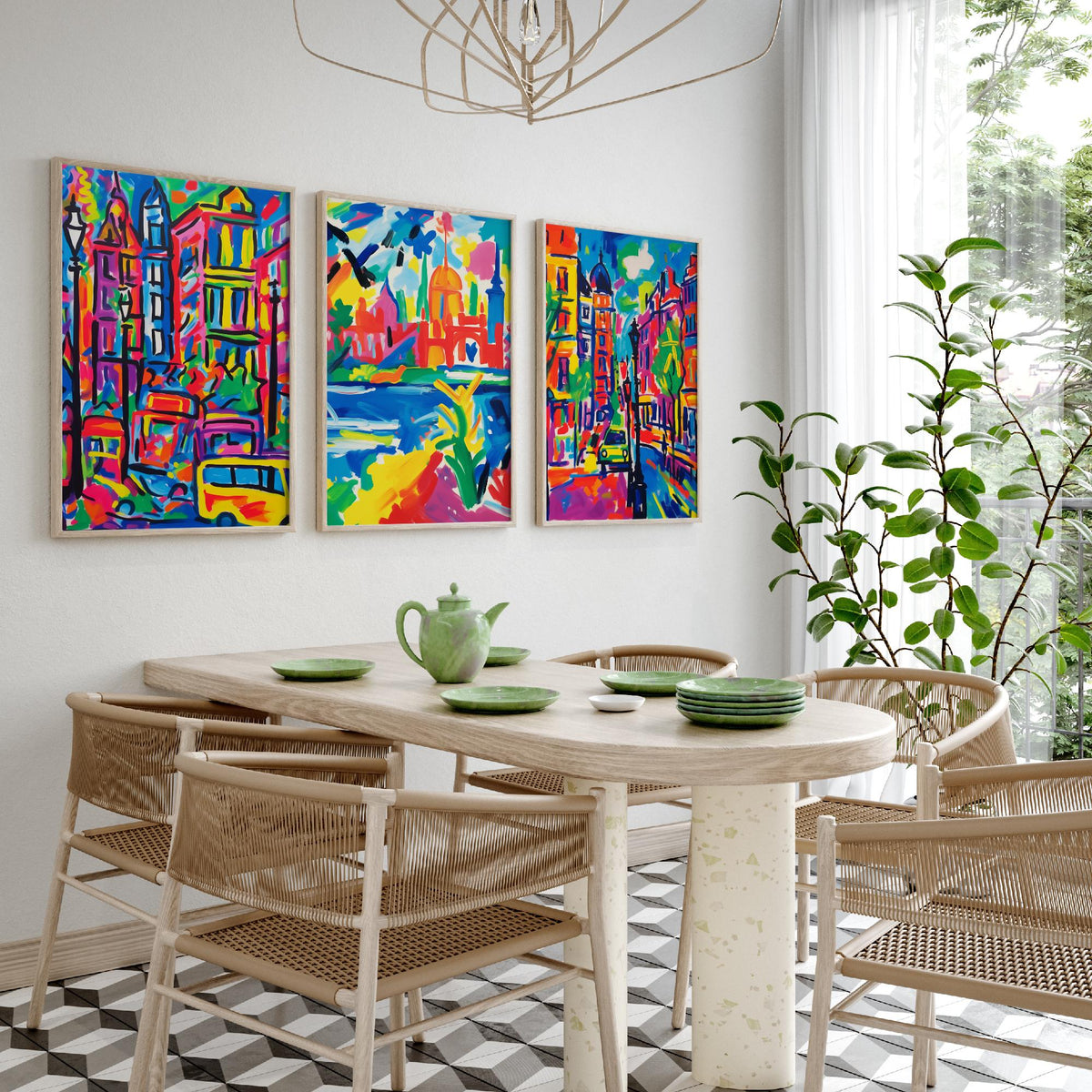 London After Matisse Set of Three Art Prints - Fauvist City Streets and Thames - Bright Painting Poster