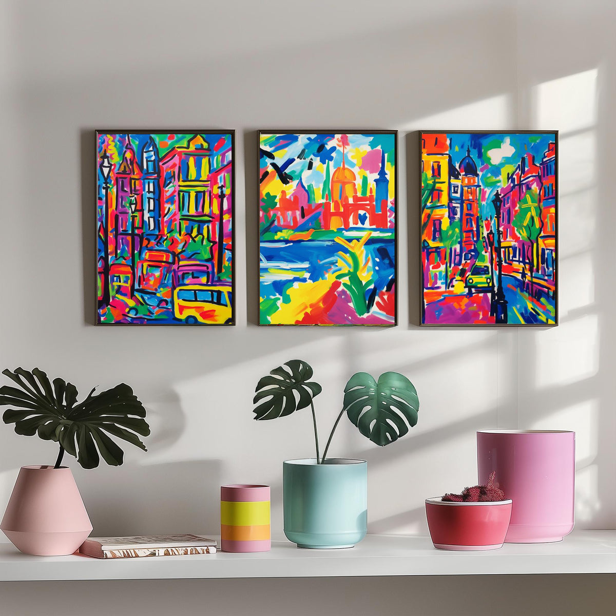 London After Matisse Set of Three Art Prints - Fauvist City Streets and Thames - Bright Painting Poster
