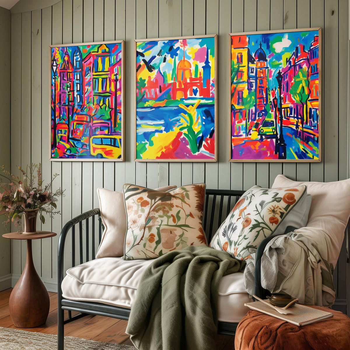 London After Matisse Set of Three Art Prints - Fauvist City Streets and Thames - Bright Painting Poster