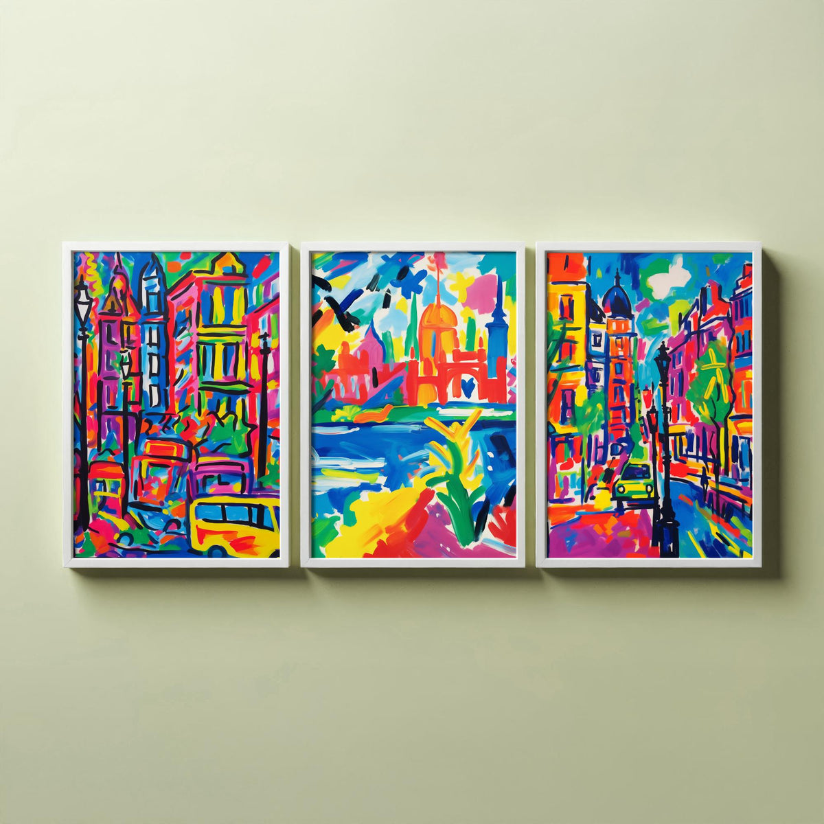 London After Matisse Set of Three Art Prints - Fauvist City Streets and Thames - Bright Painting Poster