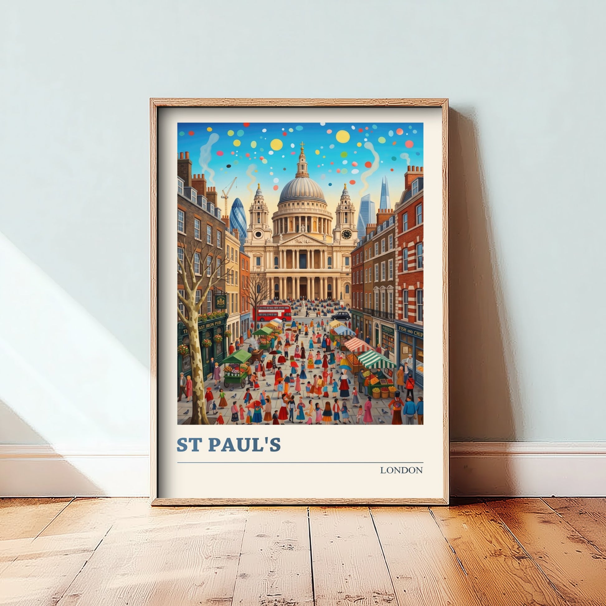 St Paul's Cathedral London Travel Poster - Market Square Art Print - Folk Art Illustration - City Streets 3/3