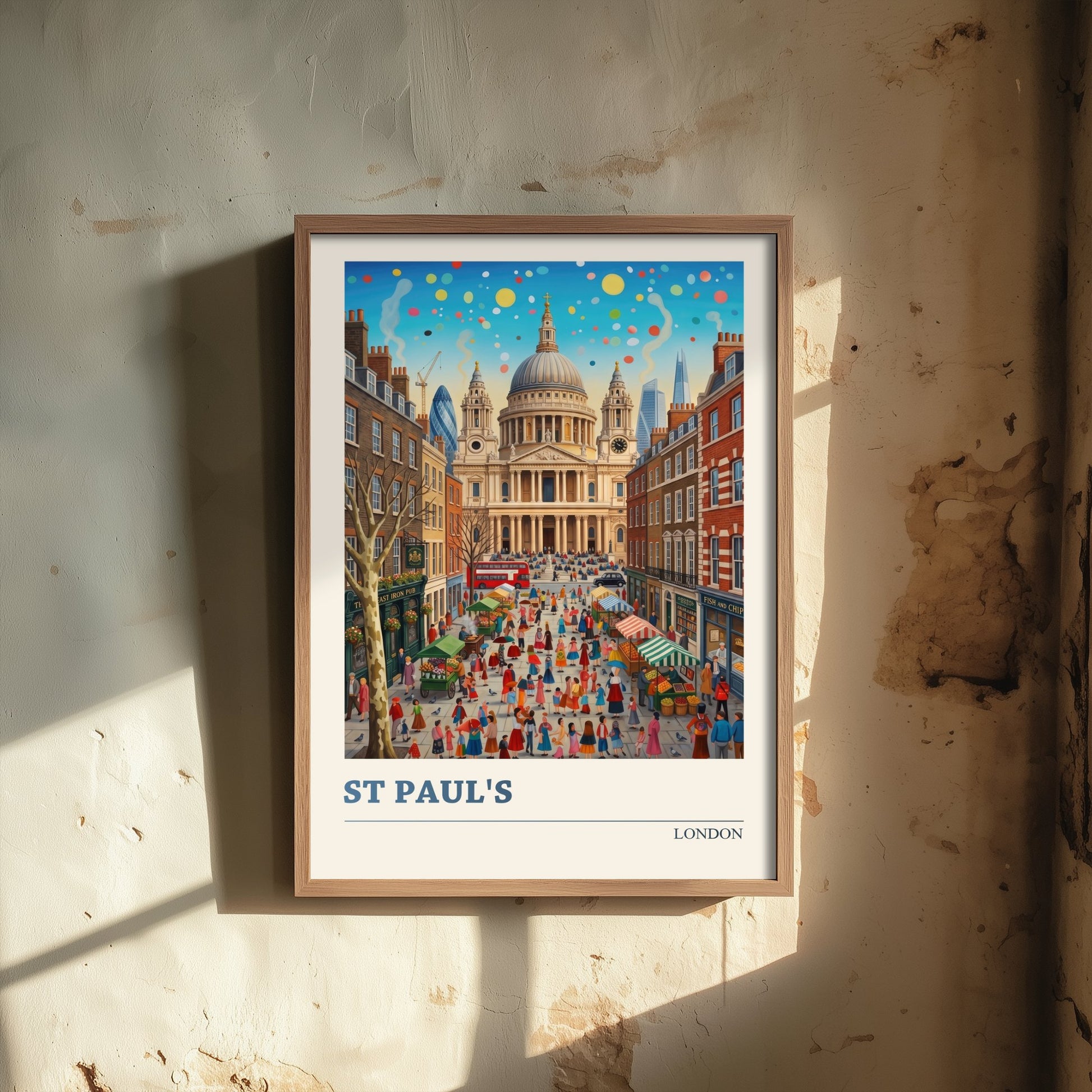 St Paul's Cathedral London Travel Poster - Market Square Art Print - Folk Art Illustration - City Streets 3/3