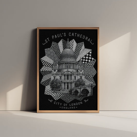St Pauls Cathedral London Art Print - Pen and Ink Drawing Poster - Black and White Wall Art 1/3