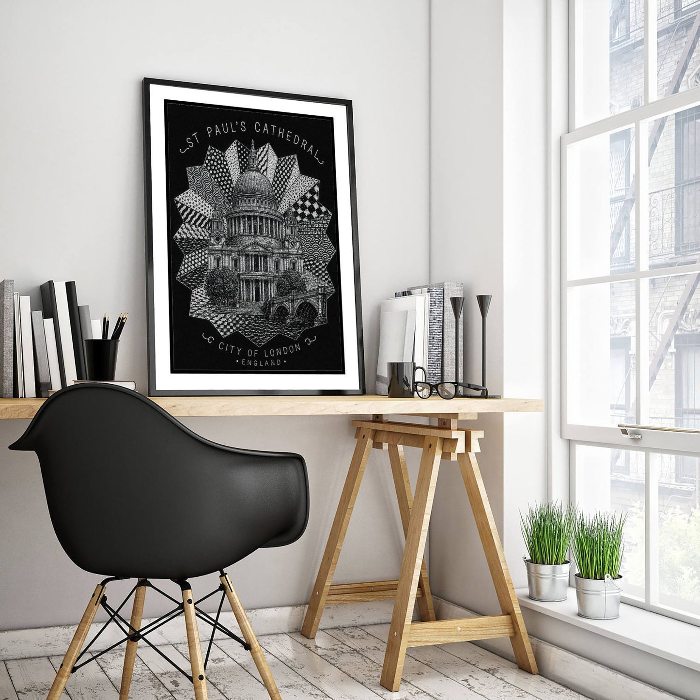 St Pauls Cathedral London Art Print - Pen and Ink Drawing Poster - Black and White Wall Art 1/3