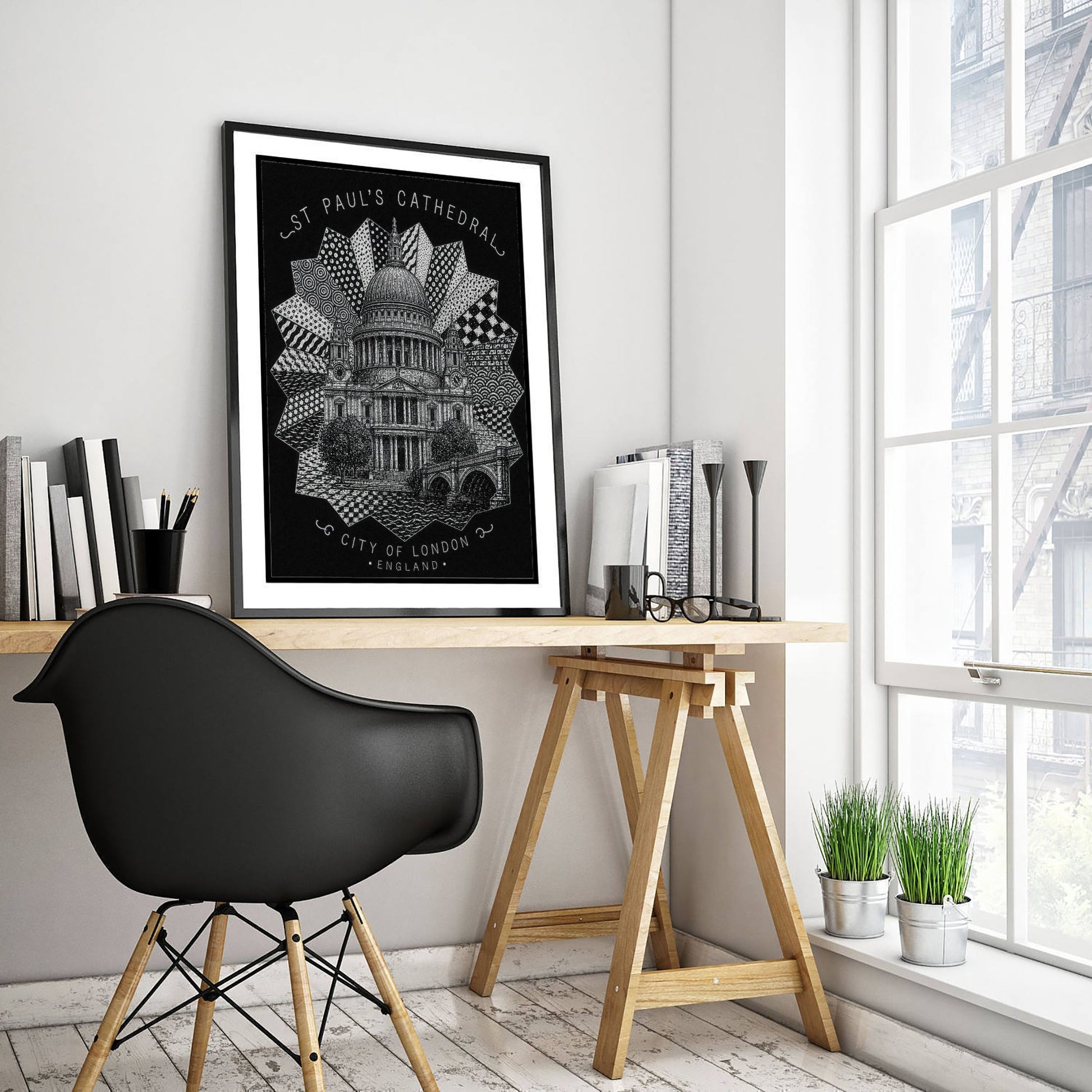 St Pauls Cathedral London Art Print - Pen and Ink Drawing Poster - Black and White Wall Art 1/3
