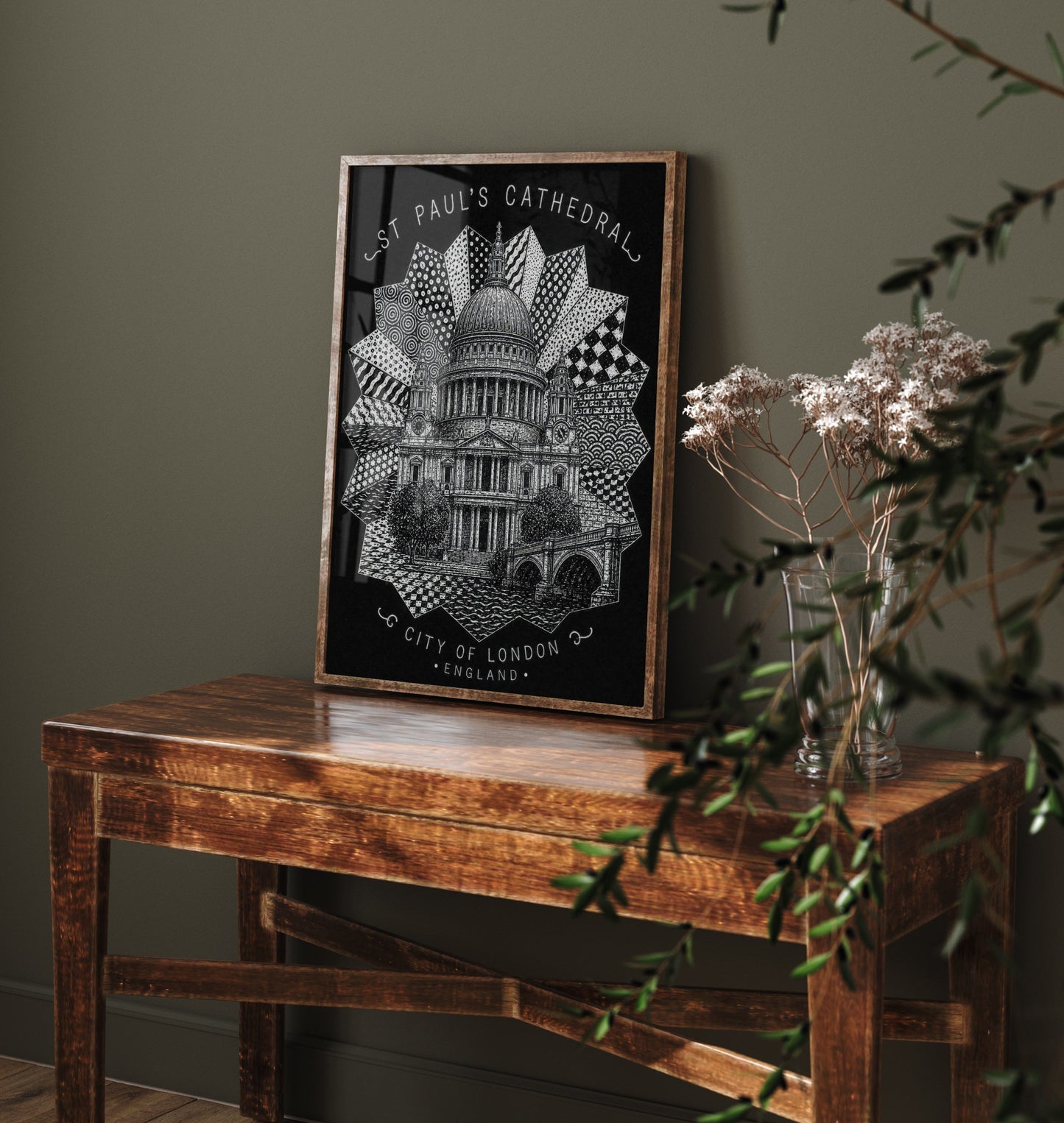 St Pauls Cathedral London Art Print - Pen and Ink Drawing Poster - Black and White Wall Art 1/3