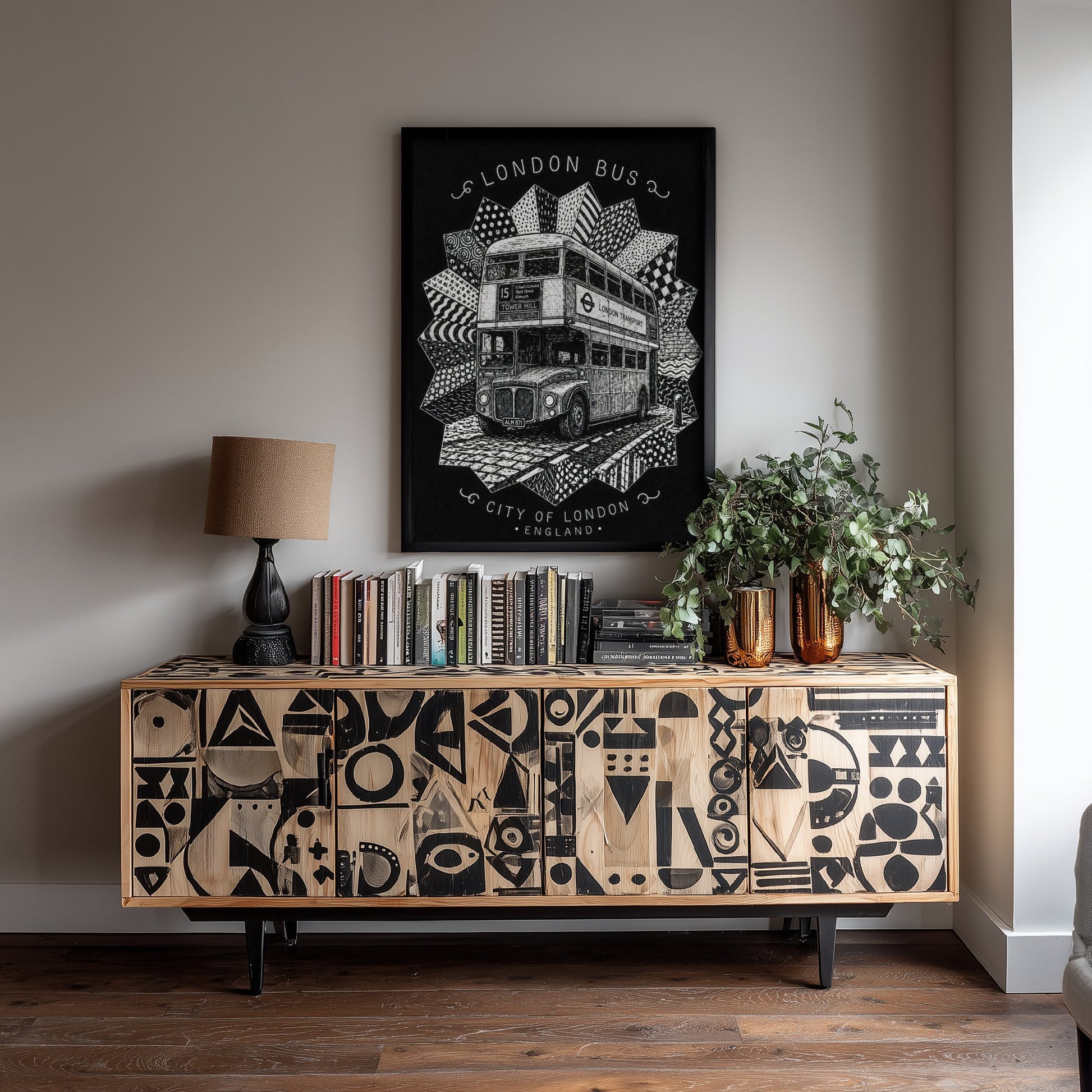 London Bus Art Print - Pen and Ink Drawing Poster - Black and White City of London Wall Art 2/3