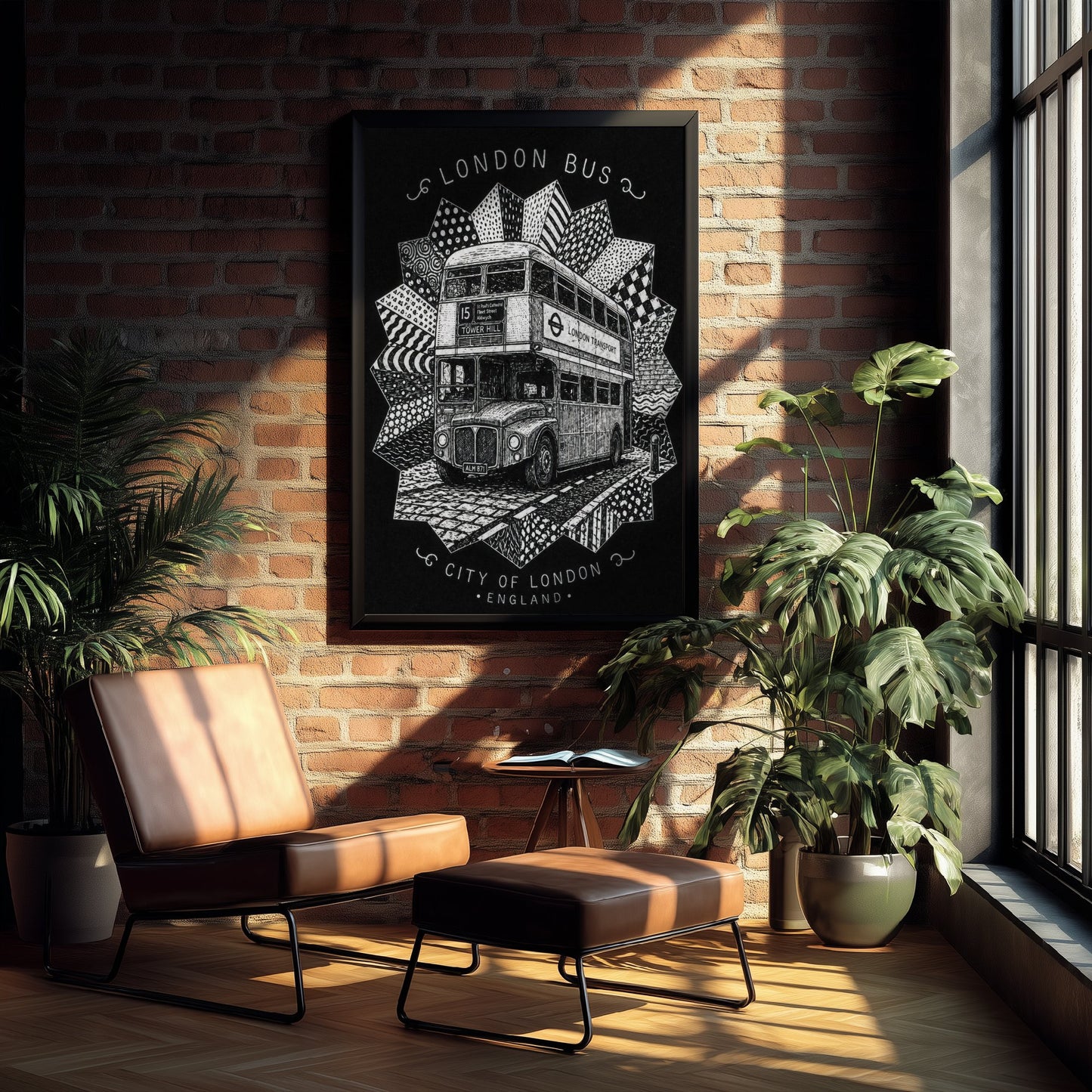 London Bus Art Print - Pen and Ink Drawing Poster - Black and White City of London Wall Art 2/3