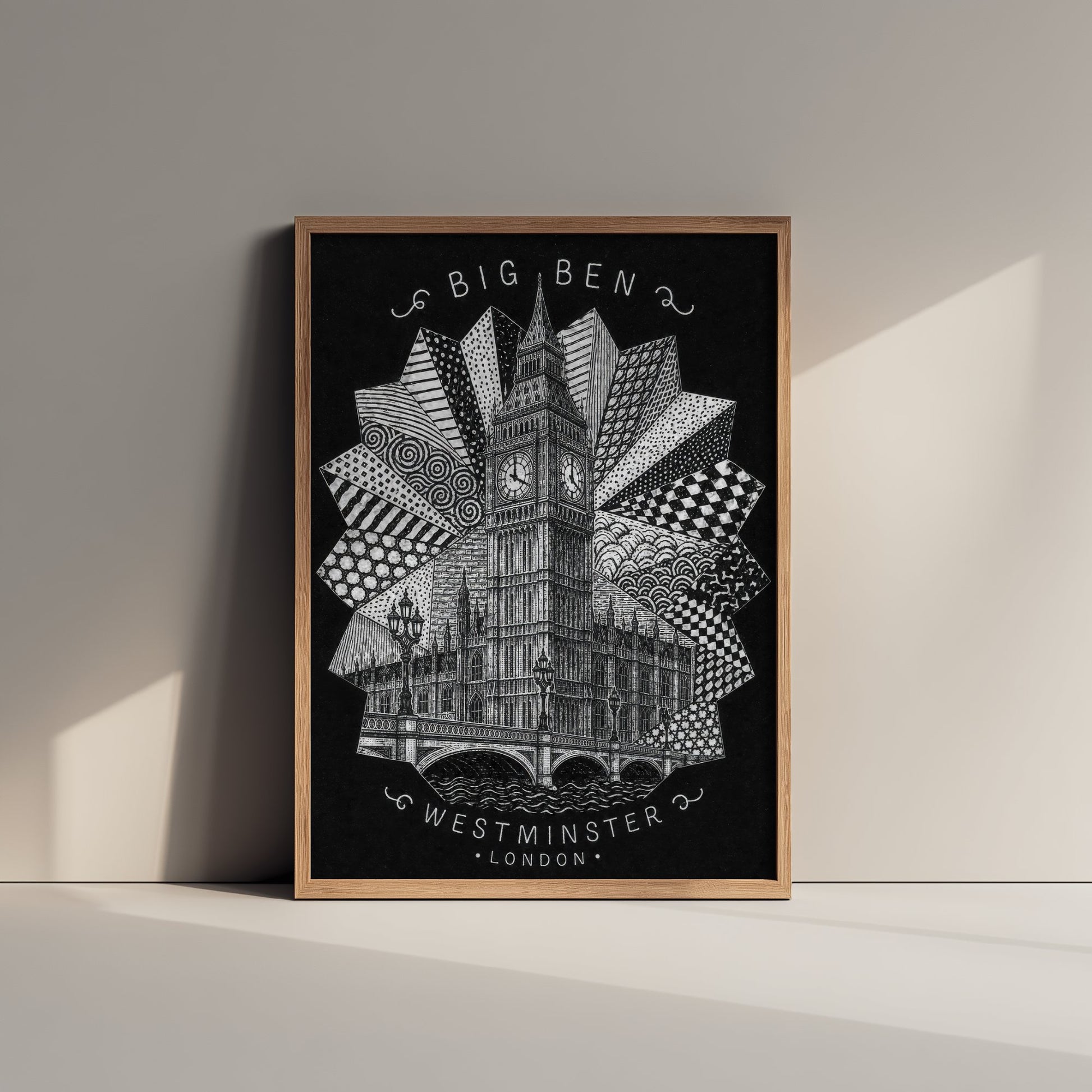Big Ben Westminster London Art Print - Pen and Ink Drawing Poster - Black and White Wall Art 3/3
