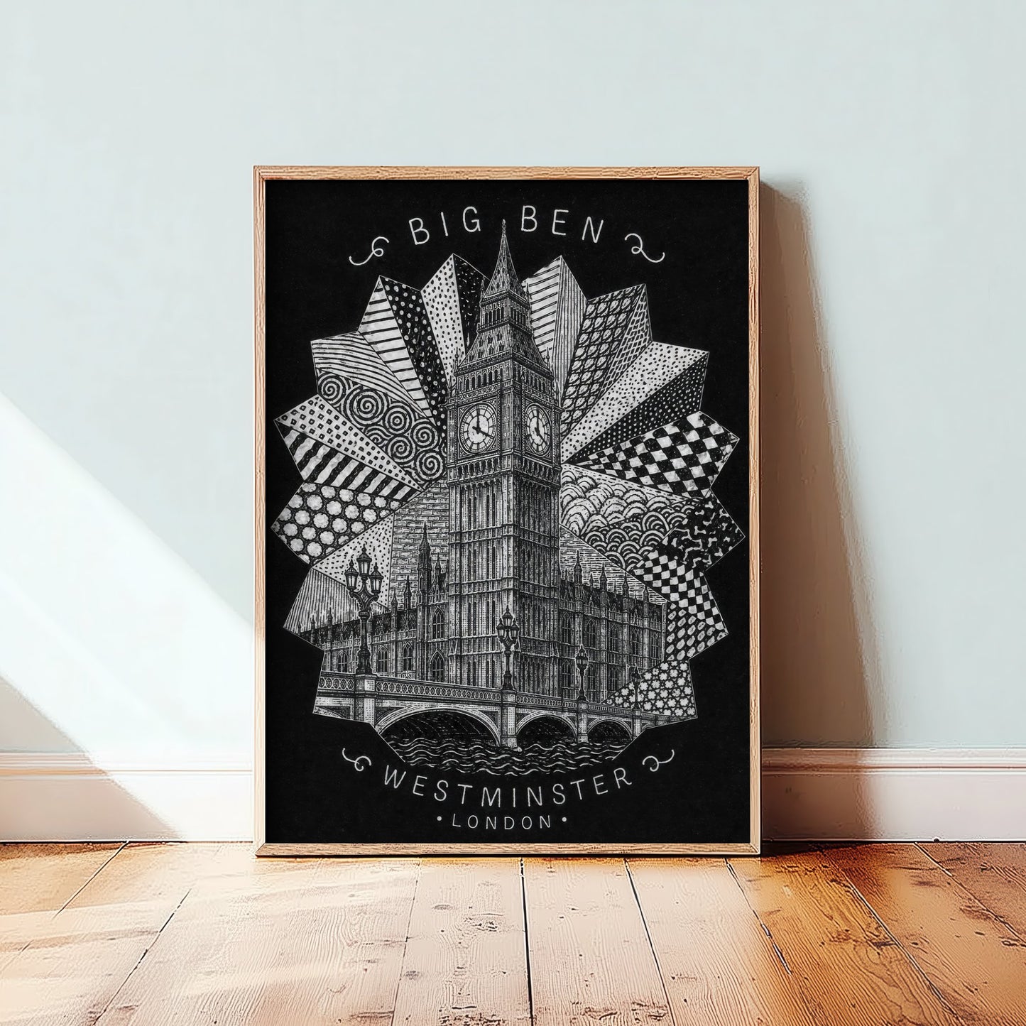 Big Ben Westminster London Art Print - Pen and Ink Drawing Poster - Black and White Wall Art 3/3