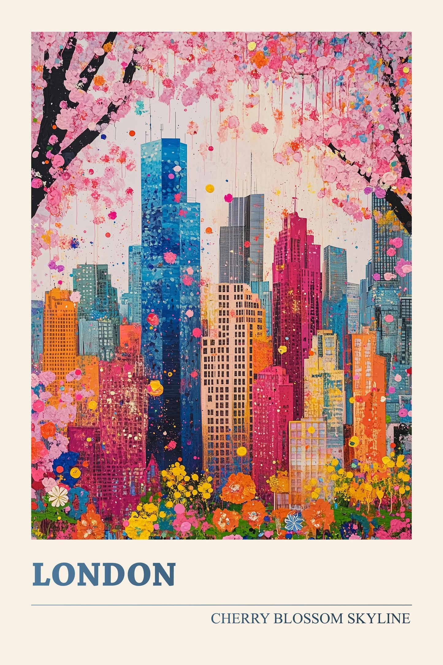 London Cherry Blossom Skylines Set of Three Art Prints