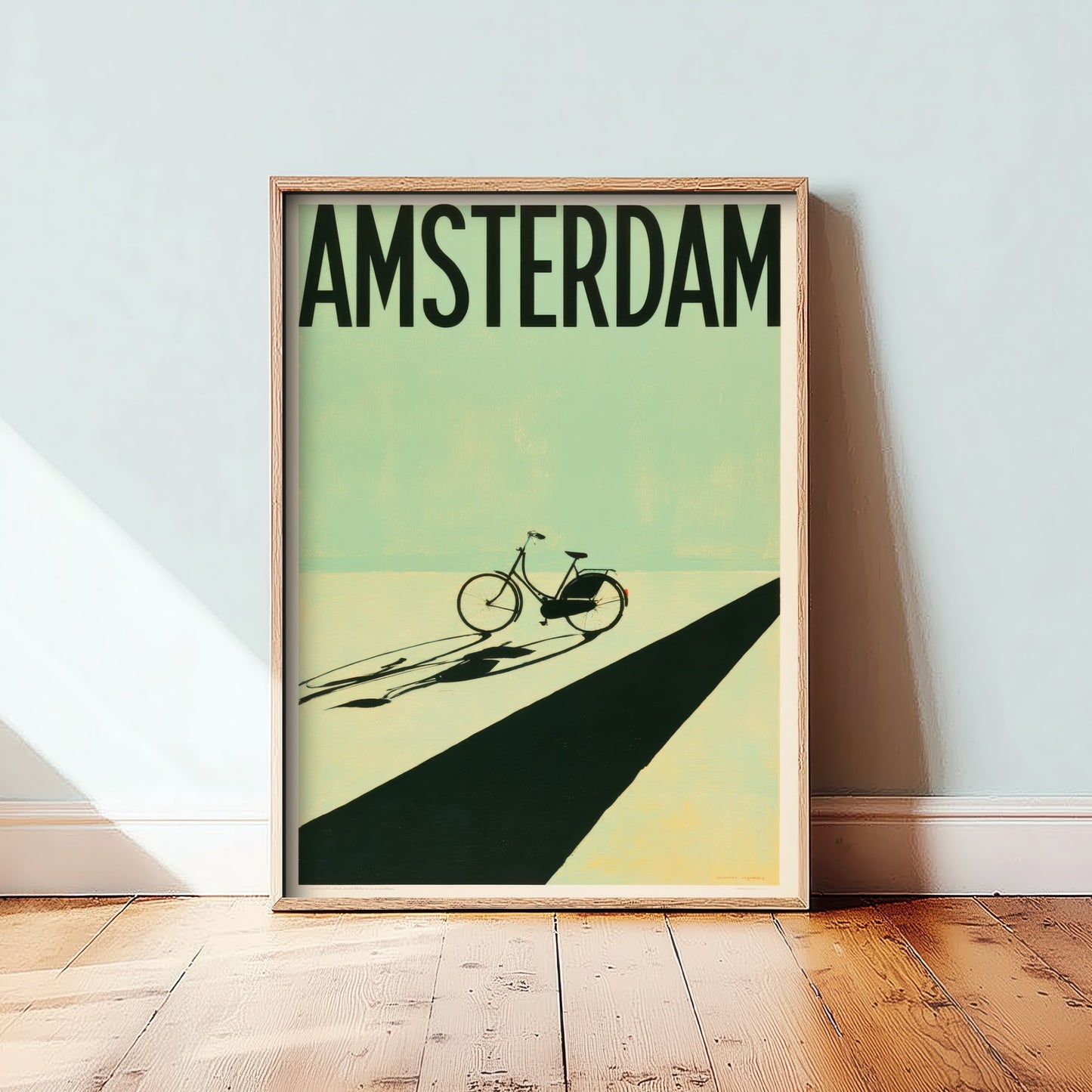 Amsterdam Travel Poster - Dutch Bicycle Art Print - Minimalist Netherlands Illustration - Long Shadow 1/3