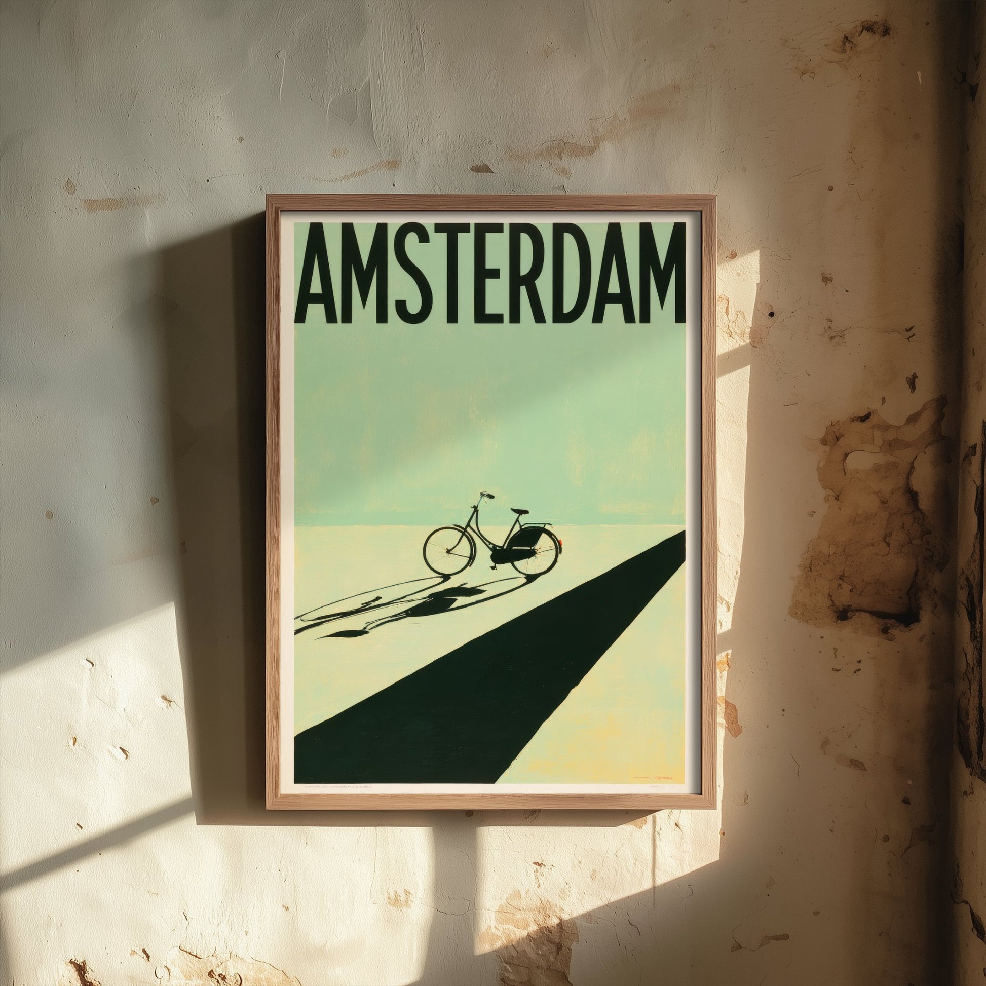 Amsterdam Travel Poster - Dutch Bicycle Art Print - Minimalist Netherlands Illustration - Long Shadow 1/3