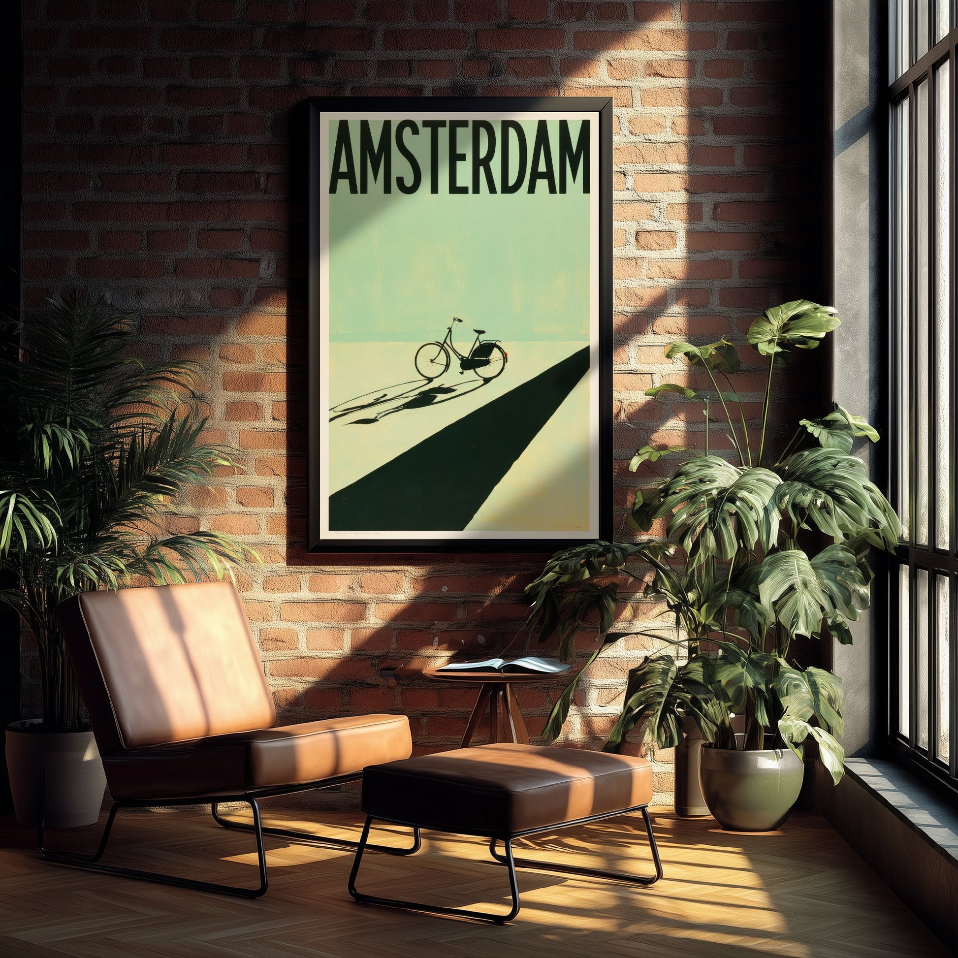 Amsterdam Travel Poster - Dutch Bicycle Art Print - Minimalist Netherlands Illustration - Long Shadow 1/3