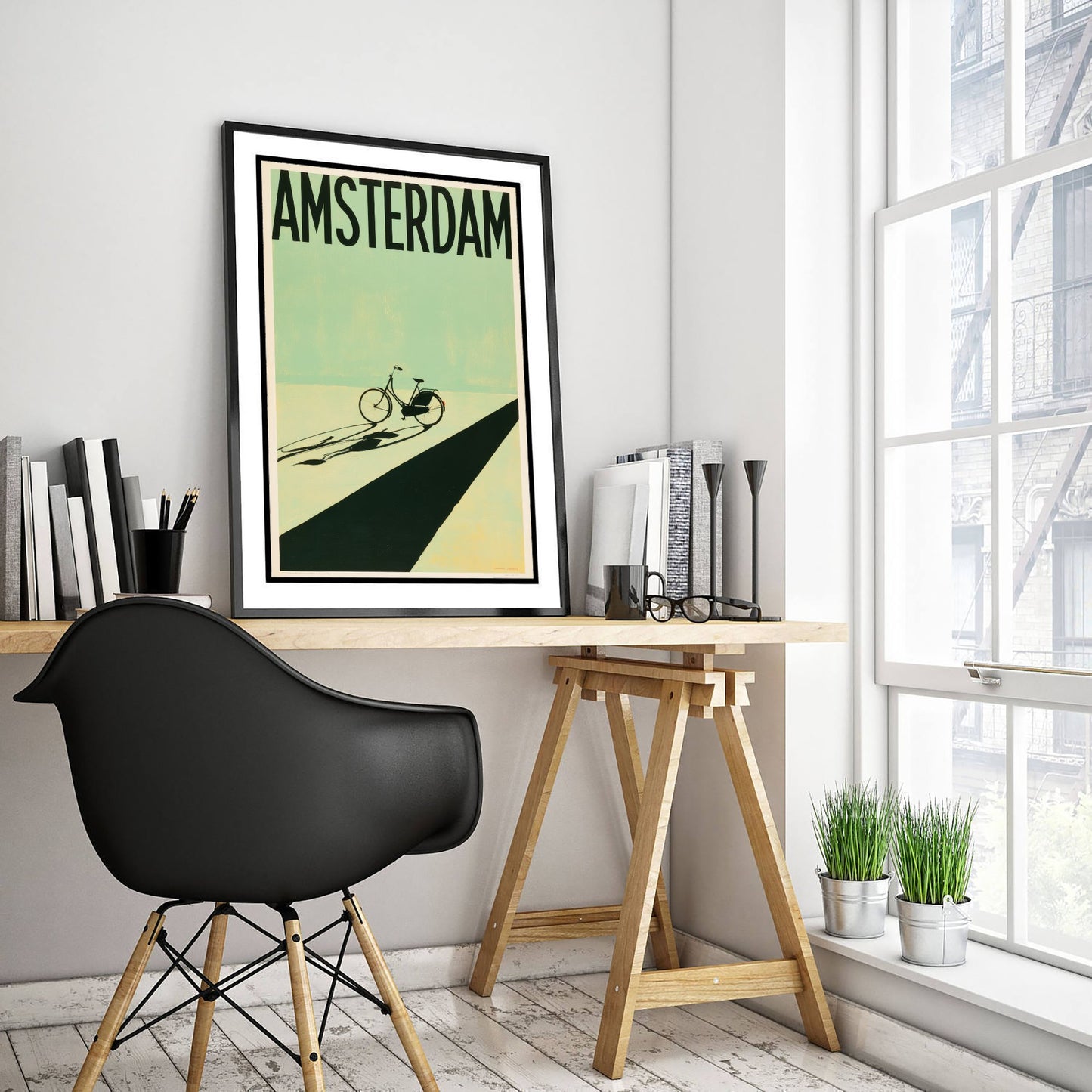 Amsterdam Travel Poster - Dutch Bicycle Art Print - Minimalist Netherlands Illustration - Long Shadow 1/3
