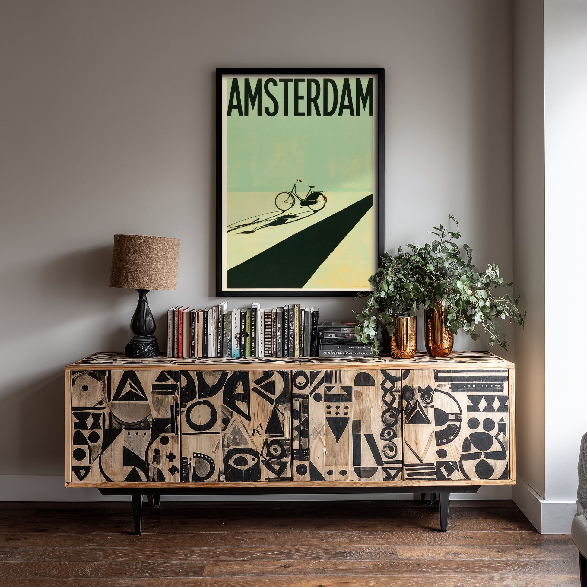 Amsterdam Travel Poster - Dutch Bicycle Art Print - Minimalist Netherlands Illustration - Long Shadow 1/3