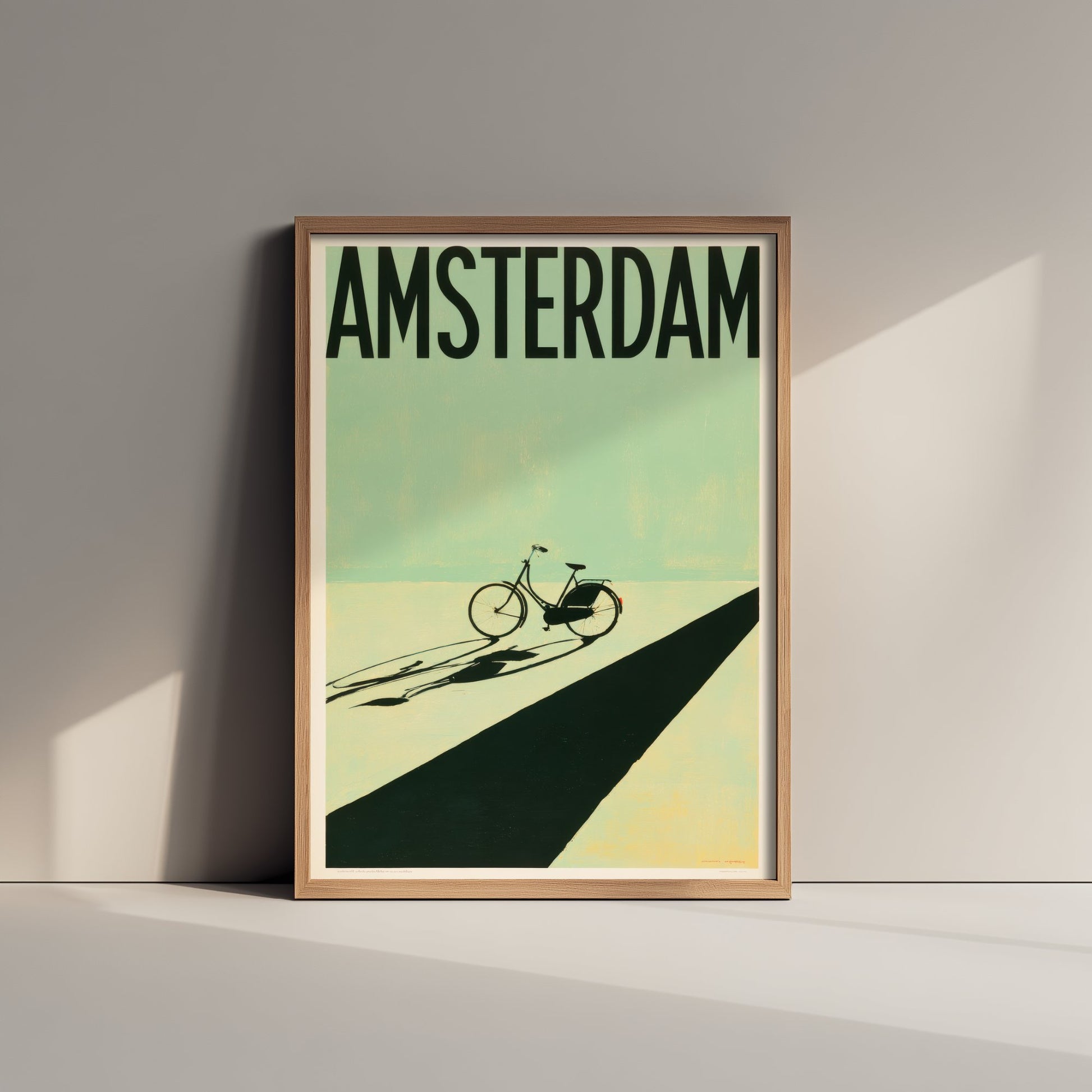 Amsterdam Travel Poster - Dutch Bicycle Art Print - Minimalist Netherlands Illustration - Long Shadow 1/3