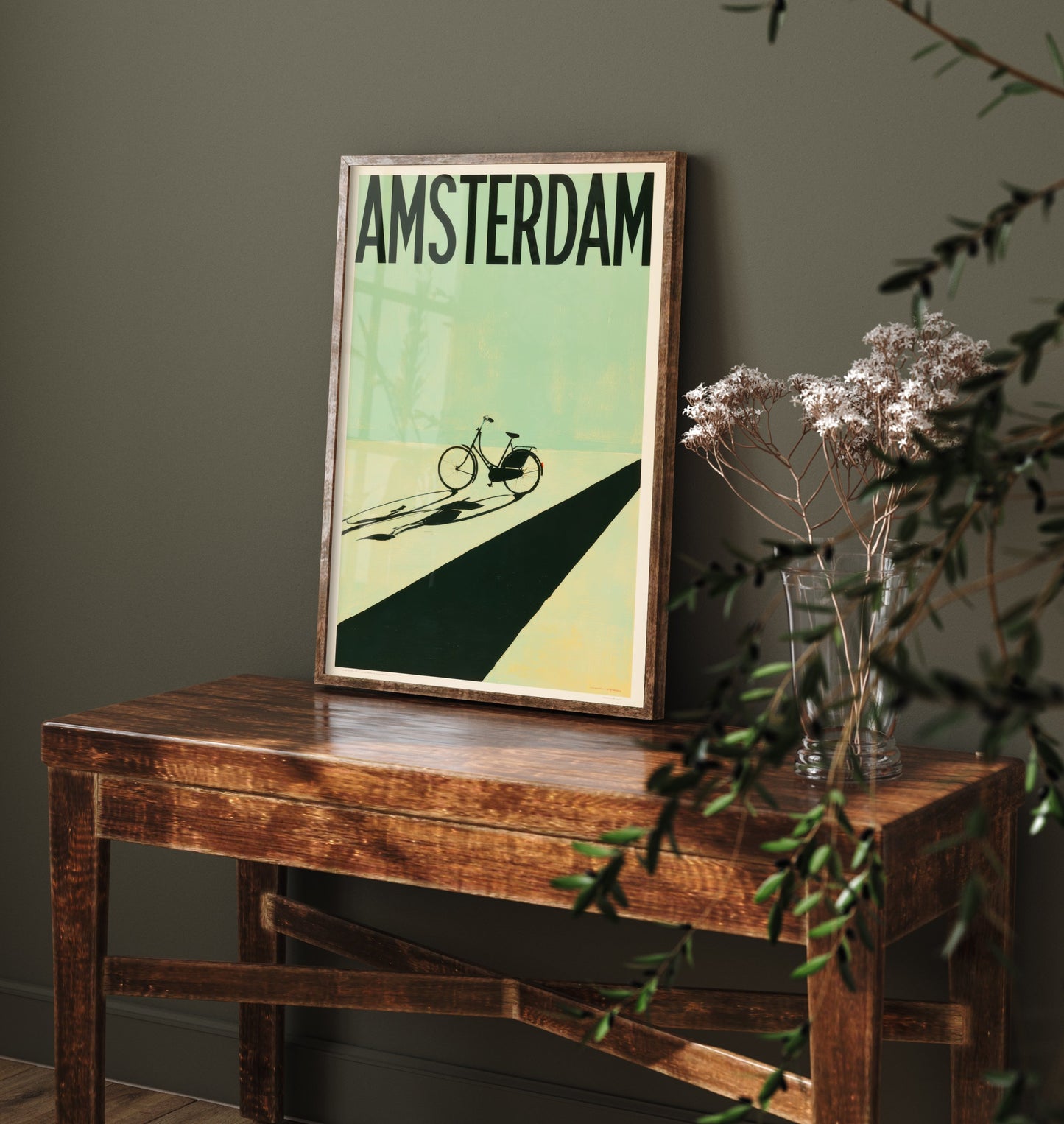 Amsterdam Travel Poster - Dutch Bicycle Art Print - Minimalist Netherlands Illustration - Long Shadow 1/3