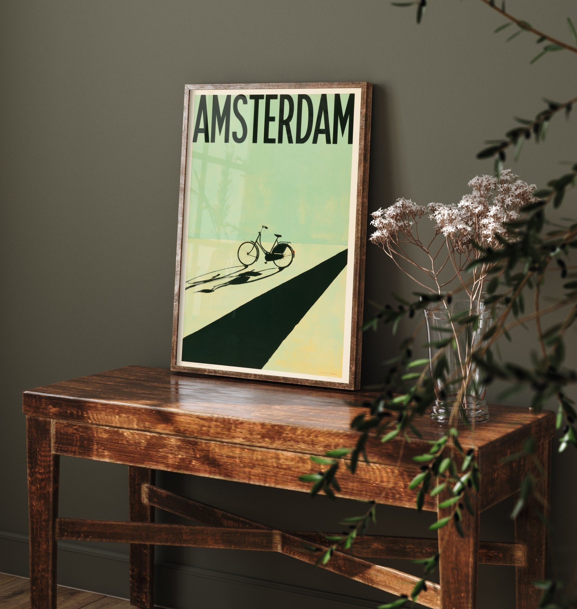 Amsterdam Travel Poster - Dutch Bicycle Art Print - Minimalist Netherlands Illustration - Long Shadow 1/3
