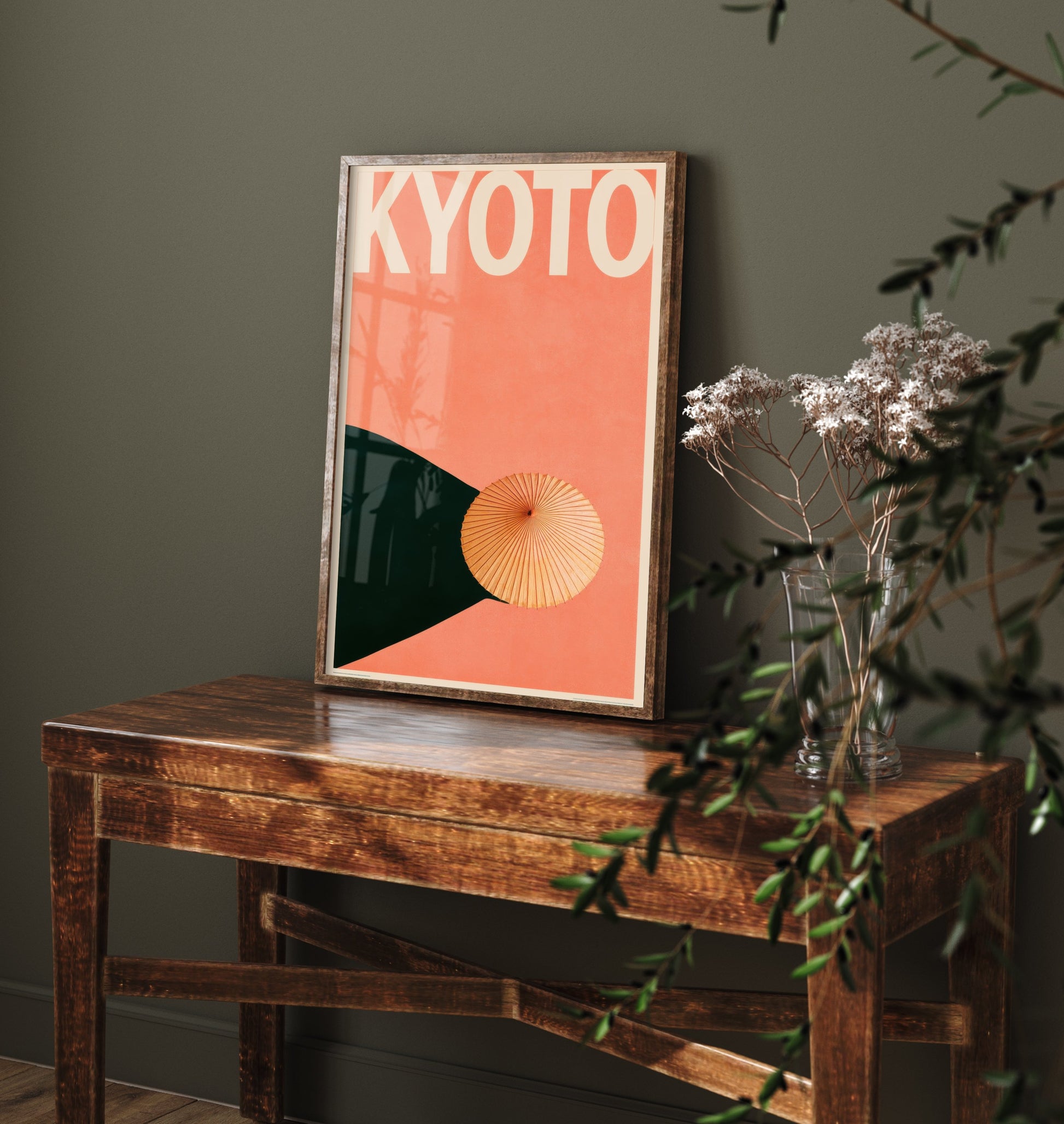 Kyoto Travel Poster - Japanese Paper Parasol Art Print - Minimalist Japan Illustration - Long Shadow 2/3