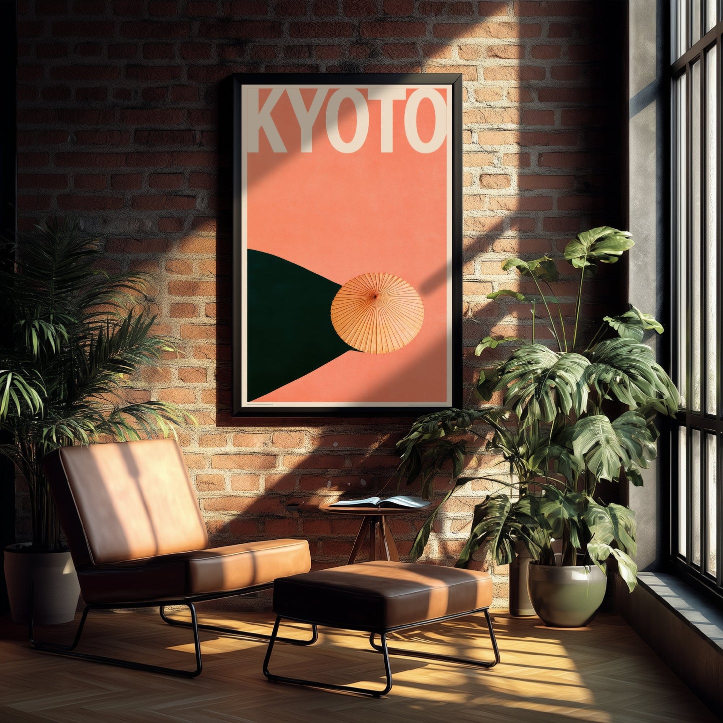 Kyoto Travel Poster - Japanese Paper Parasol Art Print - Minimalist Japan Illustration - Long Shadow 2/3