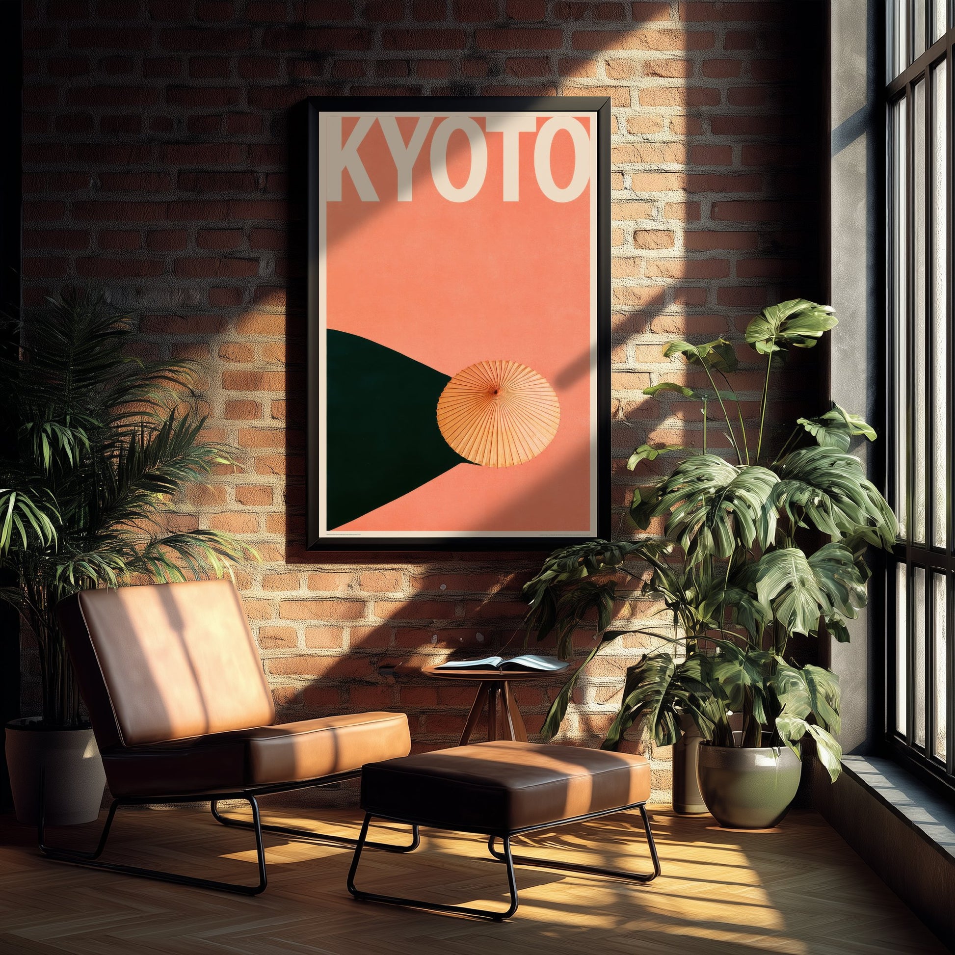 Kyoto Travel Poster - Japanese Paper Parasol Art Print - Minimalist Japan Illustration - Long Shadow 2/3