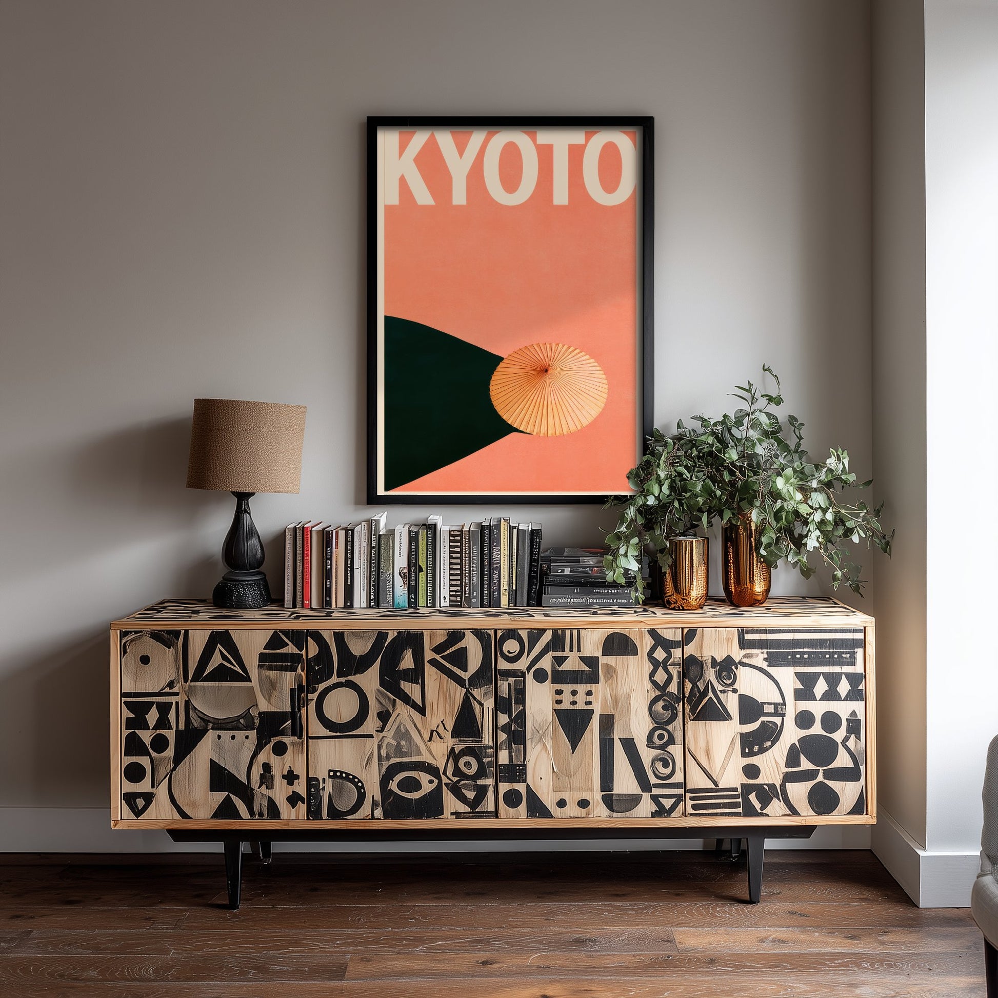 Kyoto Travel Poster - Japanese Paper Parasol Art Print - Minimalist Japan Illustration - Long Shadow 2/3