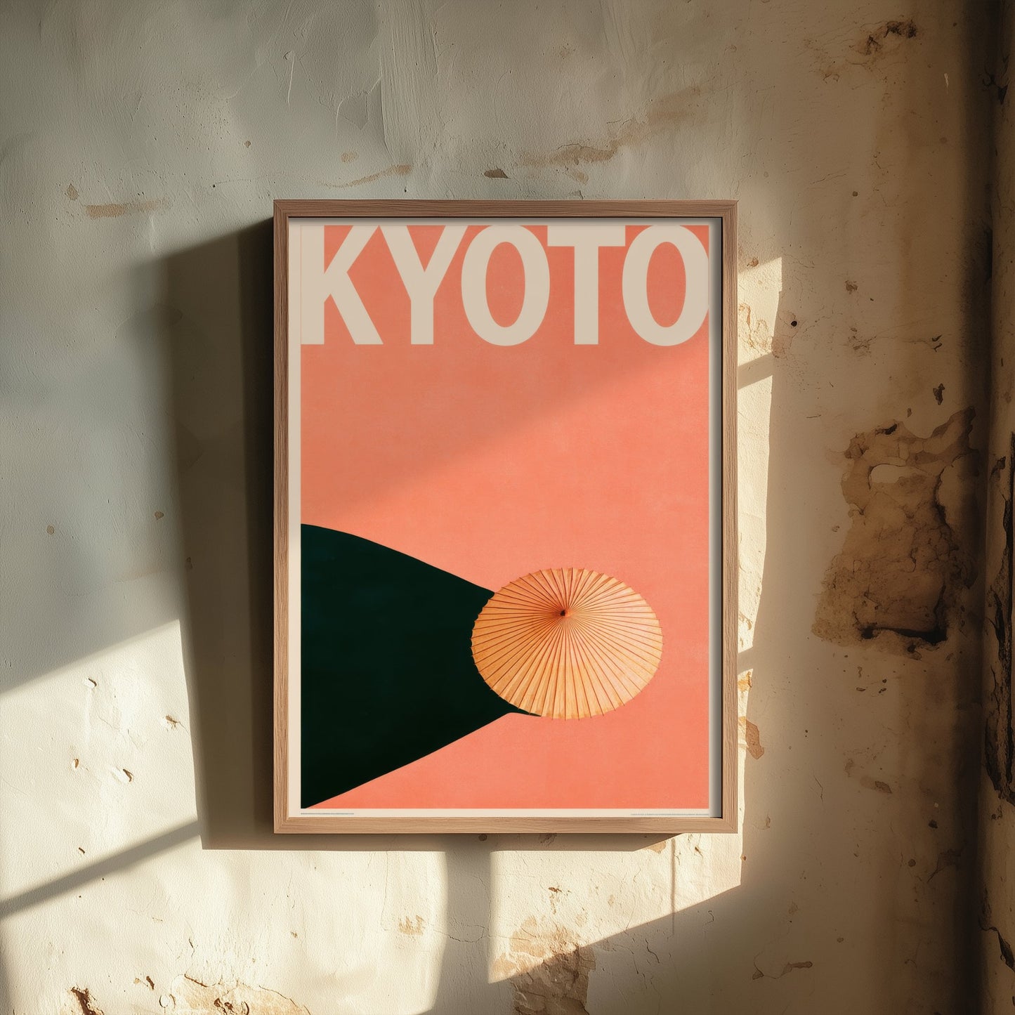Kyoto Travel Poster - Japanese Paper Parasol Art Print - Minimalist Japan Illustration - Long Shadow 2/3
