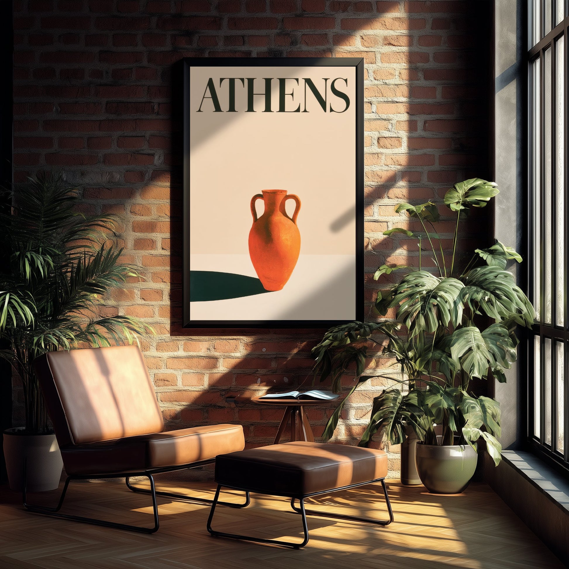 Athens Travel Poster - Greek Amphora Art Print - Minimalist Greece Illustration - Long Shadow 1/3