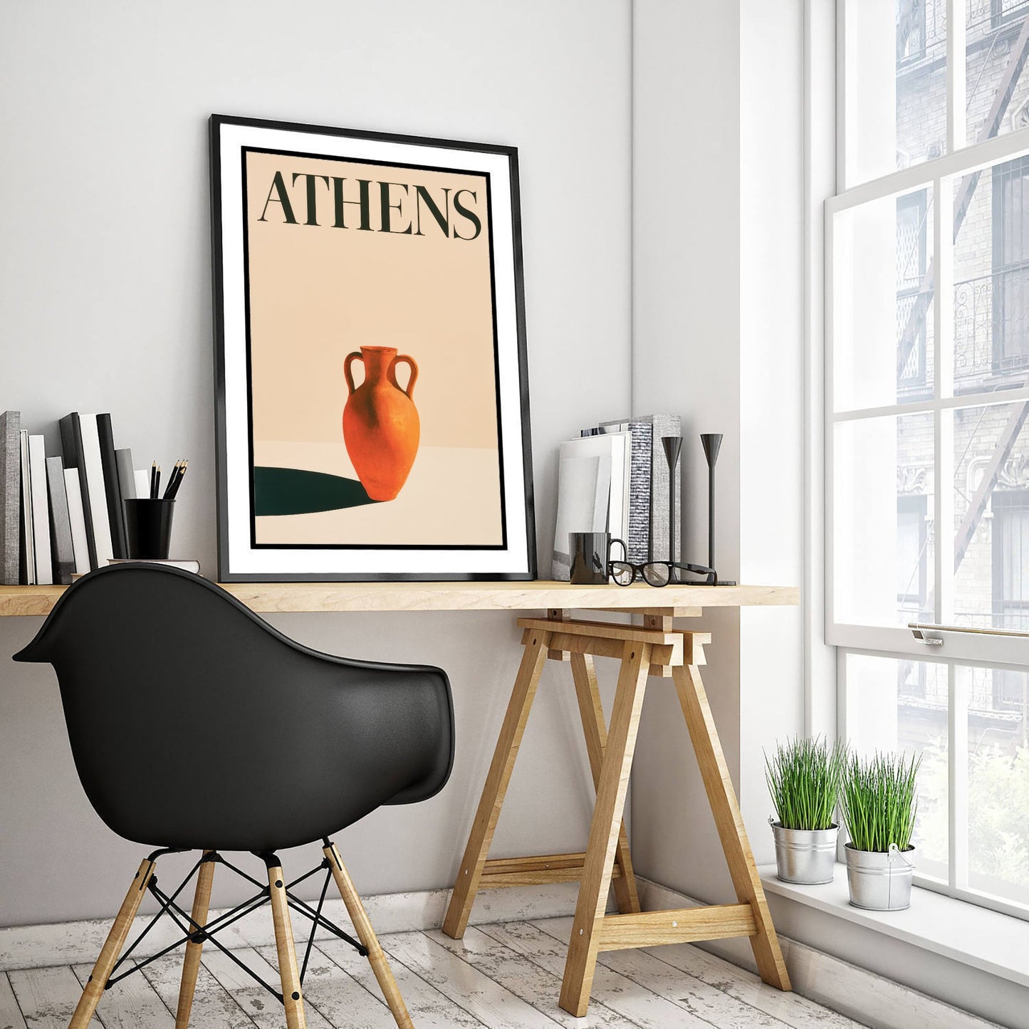 Athens Travel Poster - Greek Amphora Art Print - Minimalist Greece Illustration - Long Shadow 1/3