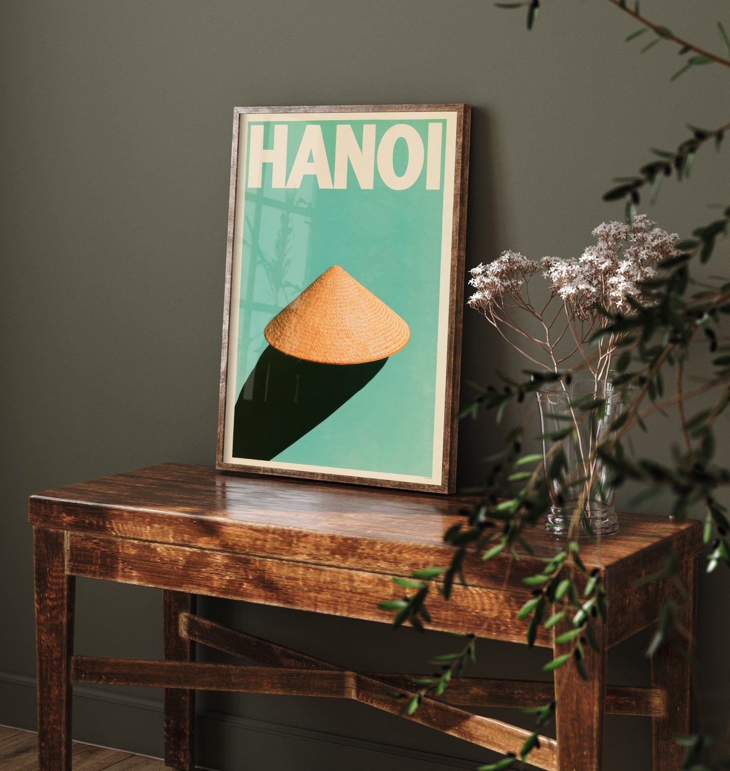 Hanoi Travel Poster - Vietnamese Conical Hat Art Print - Minimalist Vietnam Illustration - Long Shadow 2/3