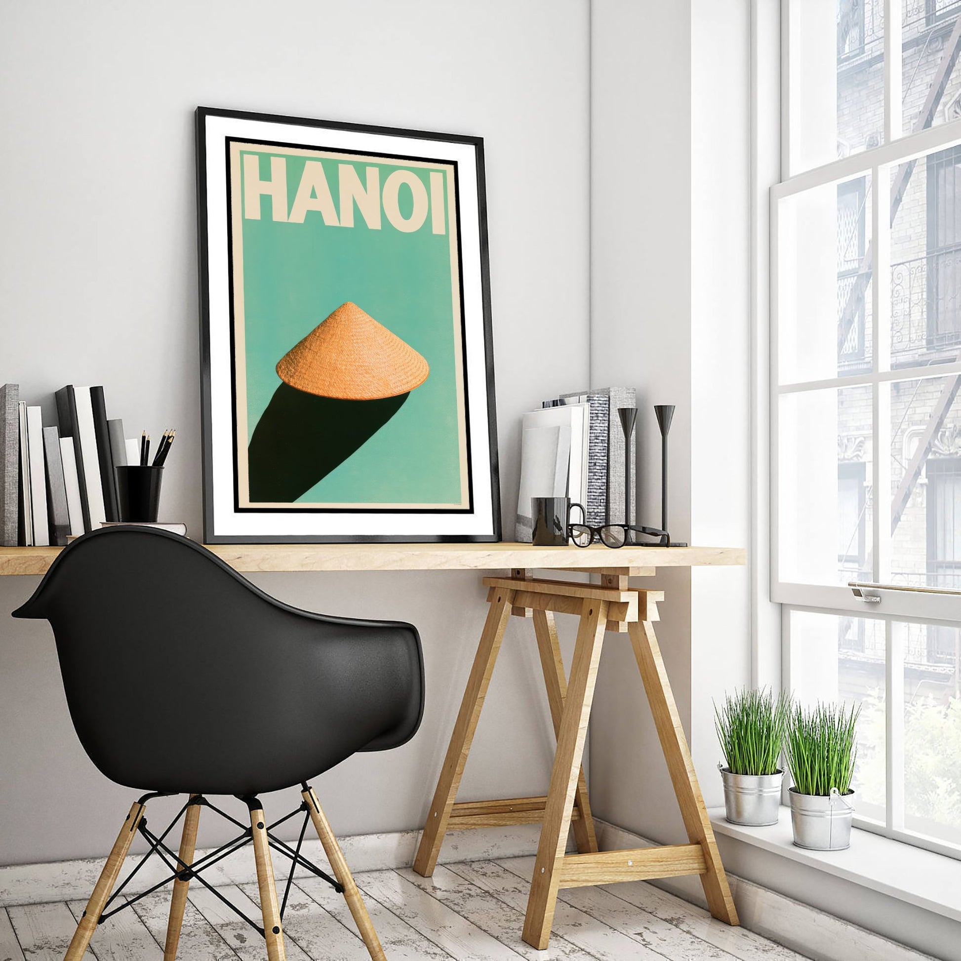 Hanoi Travel Poster - Vietnamese Conical Hat Art Print - Minimalist Vietnam Illustration - Long Shadow 2/3