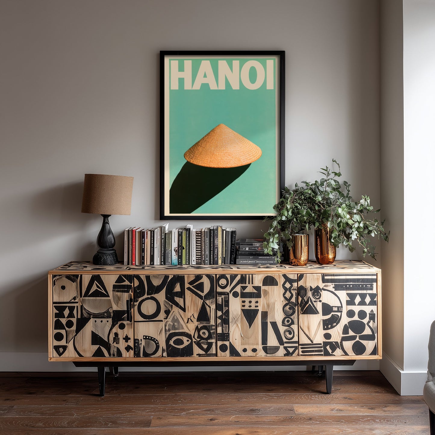 Hanoi Travel Poster - Vietnamese Conical Hat Art Print - Minimalist Vietnam Illustration - Long Shadow 2/3