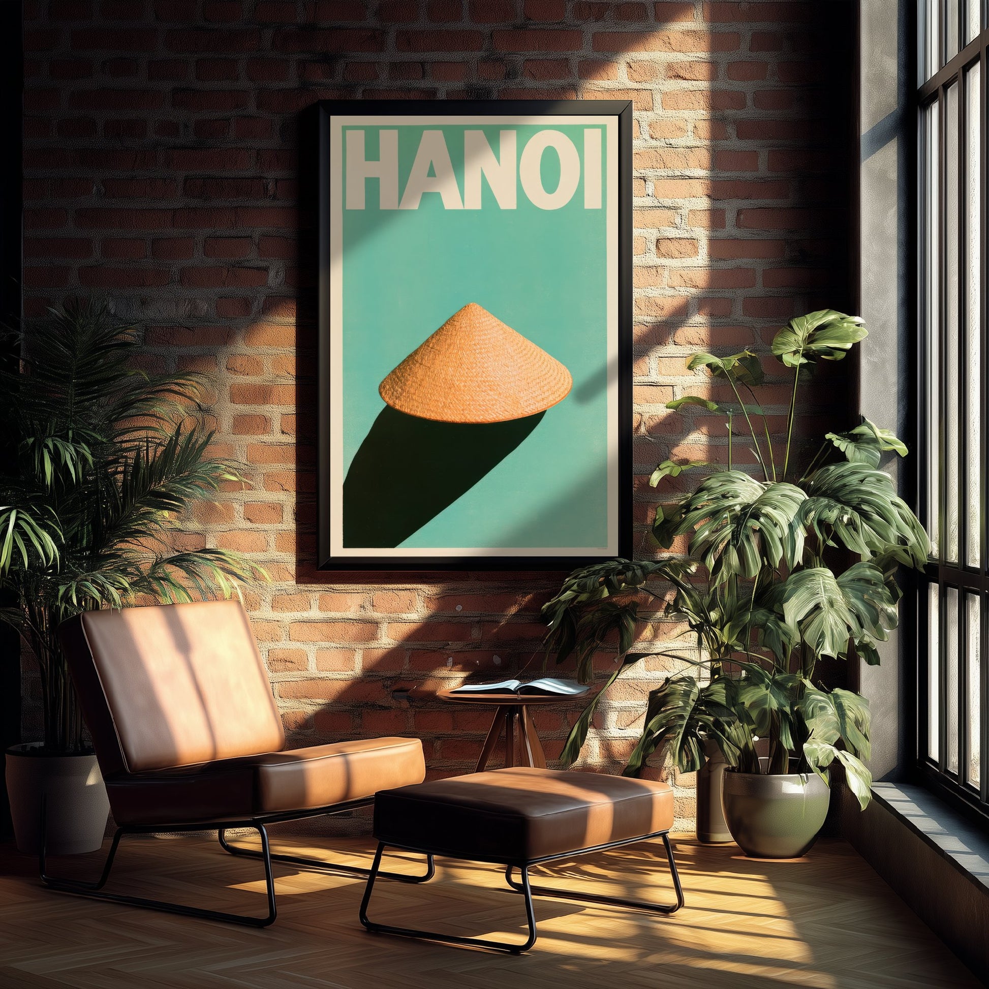 Hanoi Travel Poster - Vietnamese Conical Hat Art Print - Minimalist Vietnam Illustration - Long Shadow 2/3
