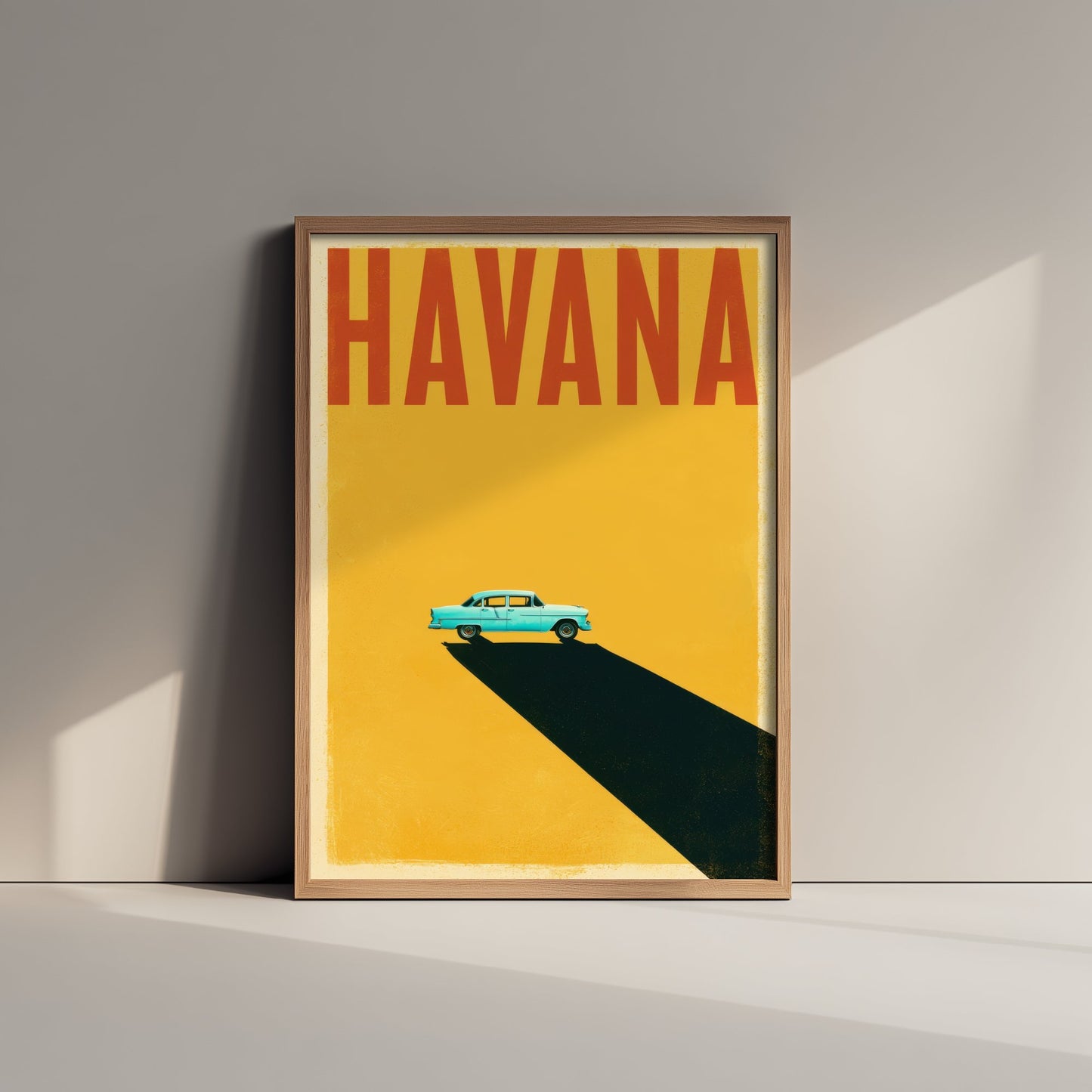 Havana Travel Poster - Classic Car Art Print - Minimalist Cuba Illustration - Long Shadow 3/3