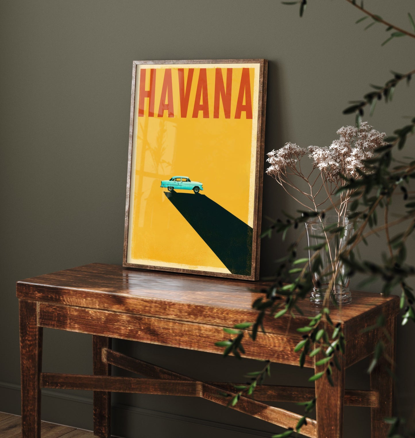 Havana Travel Poster - Classic Car Art Print - Minimalist Cuba Illustration - Long Shadow 3/3