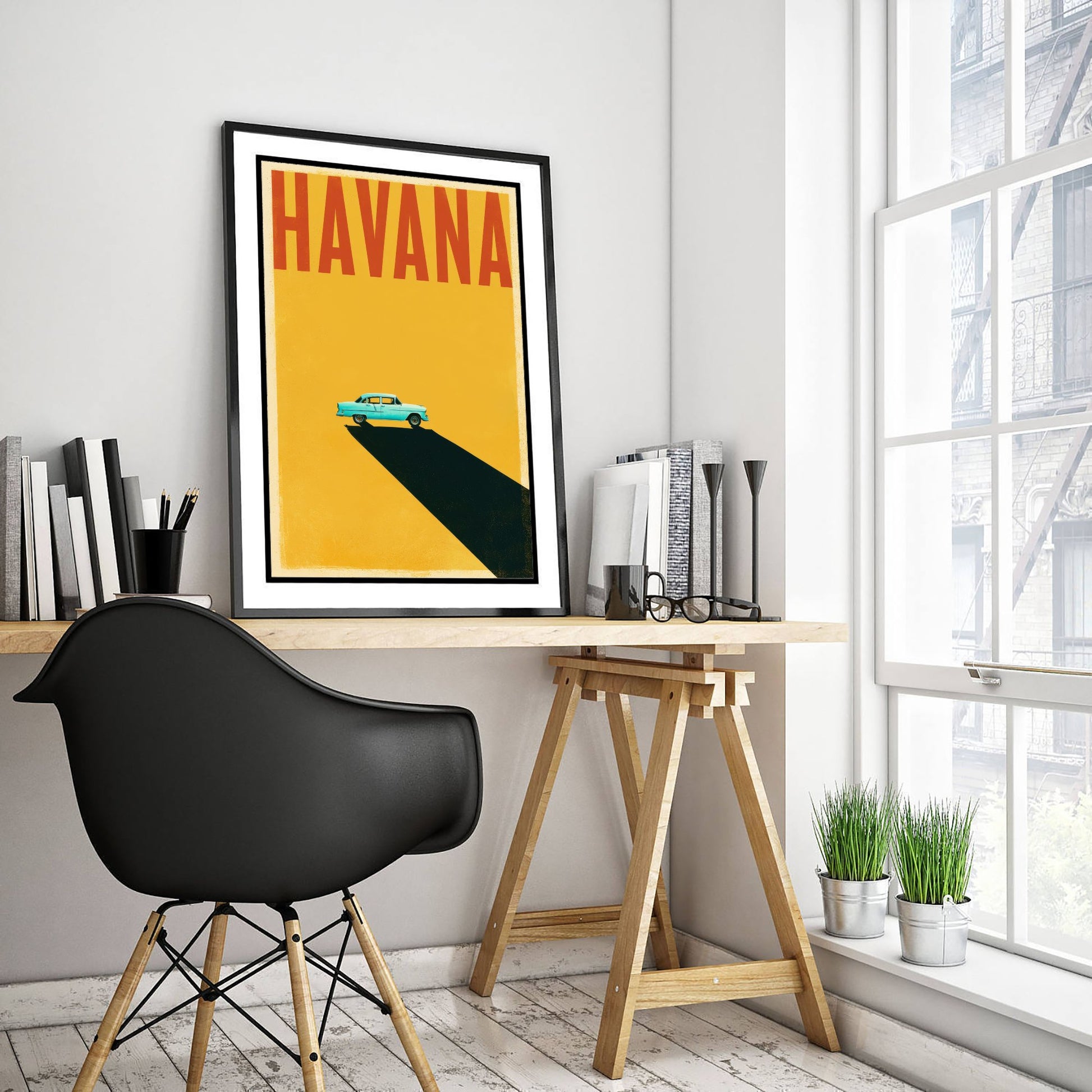 Havana Travel Poster - Classic Car Art Print - Minimalist Cuba Illustration - Long Shadow 3/3