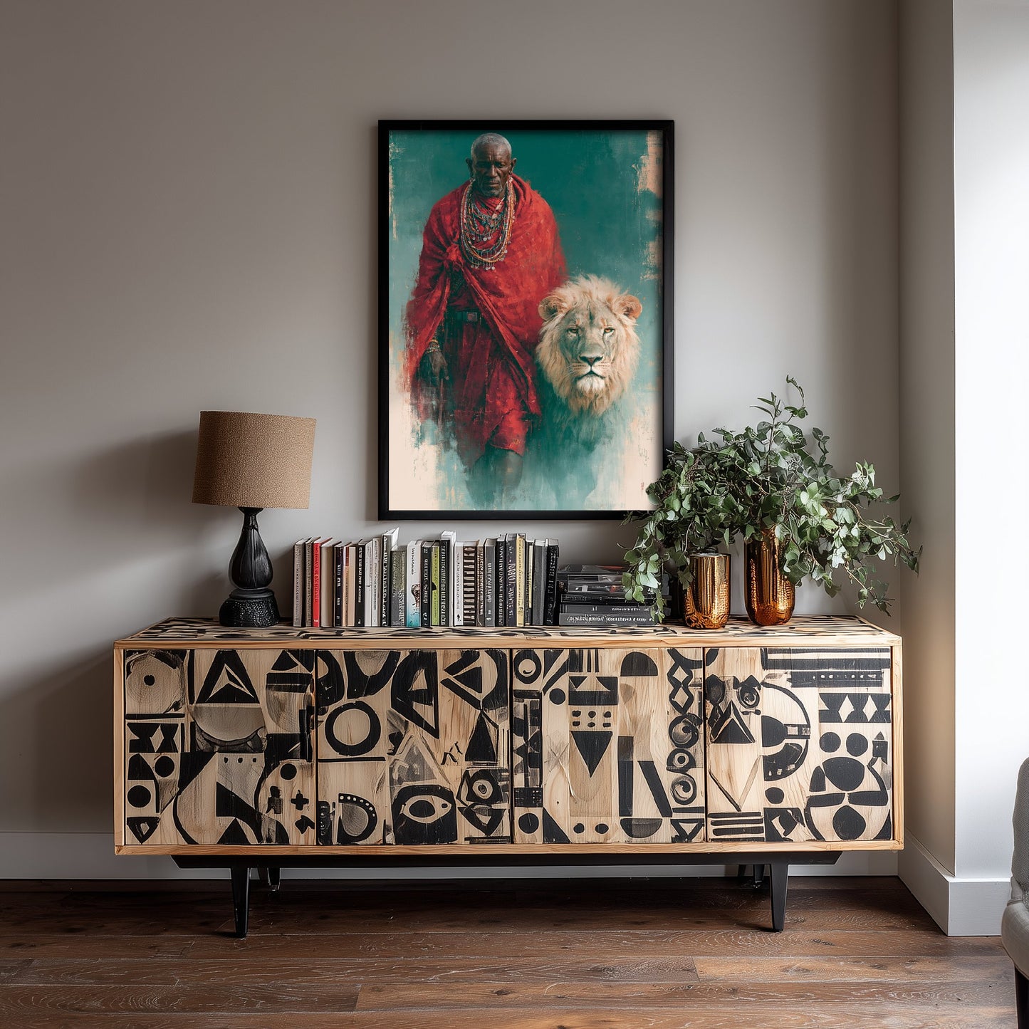 Maasai Warrior Art Print - White Lion Painting - African Safari Poster